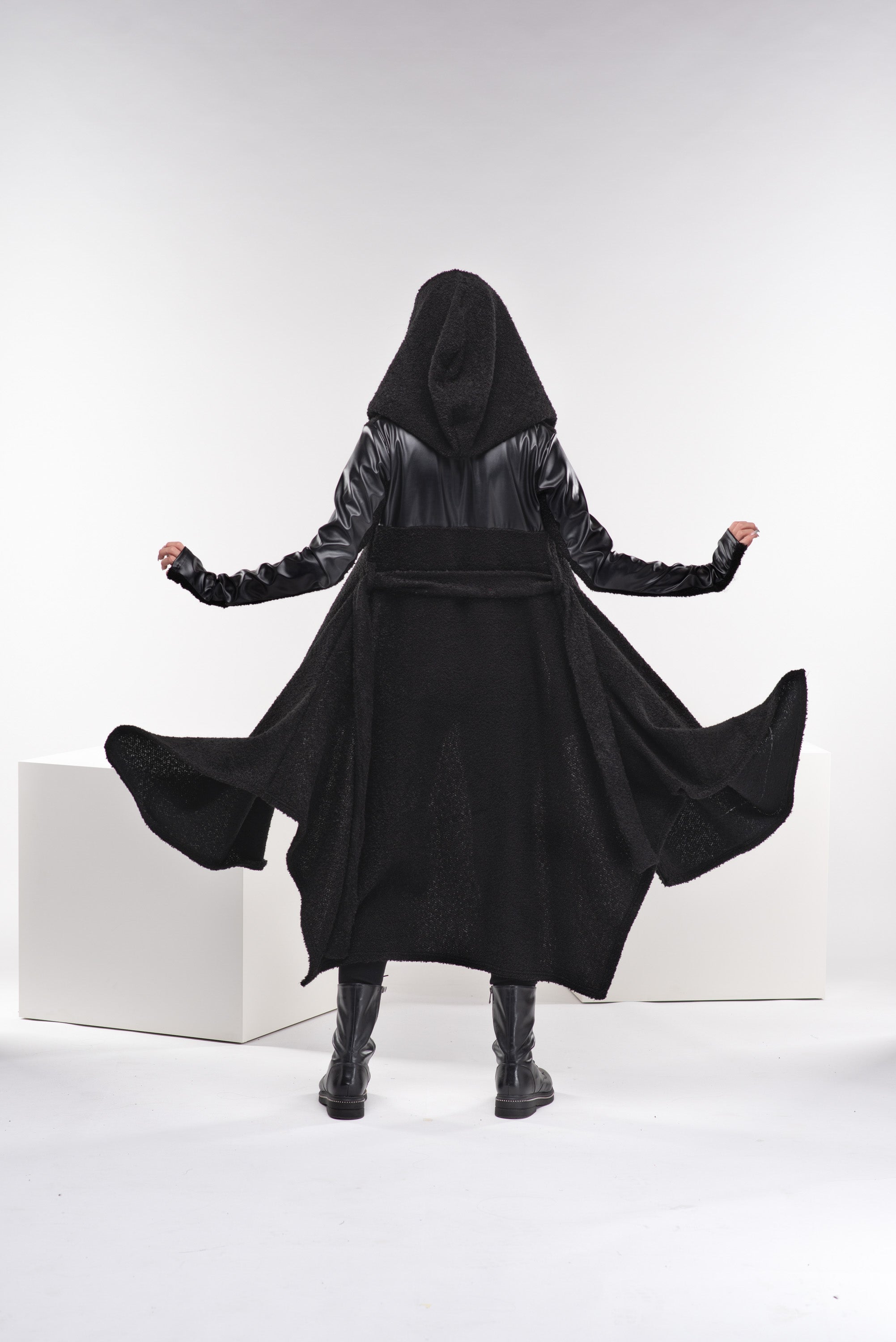 Boucle Leather Hooded Cloak