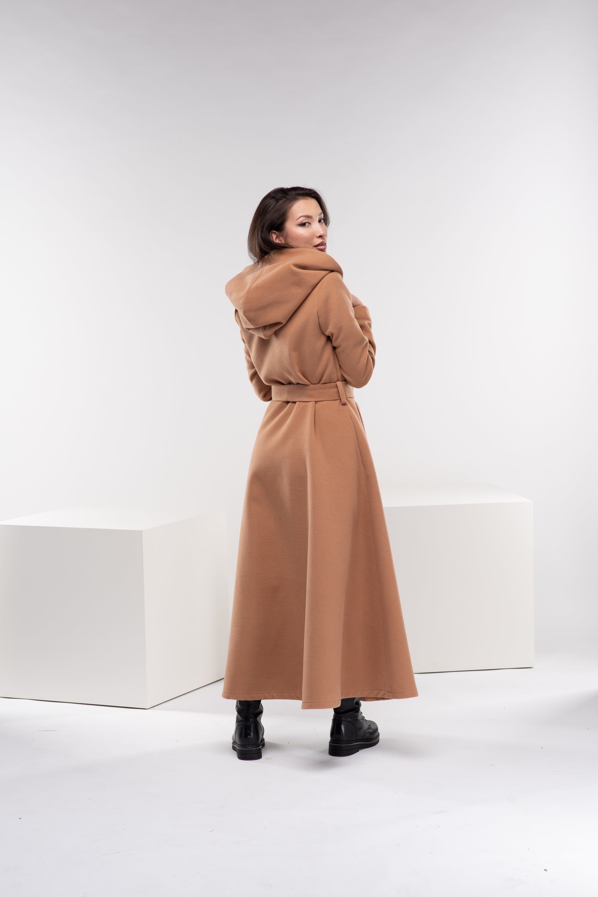 Hooded Wool Coat With Belt