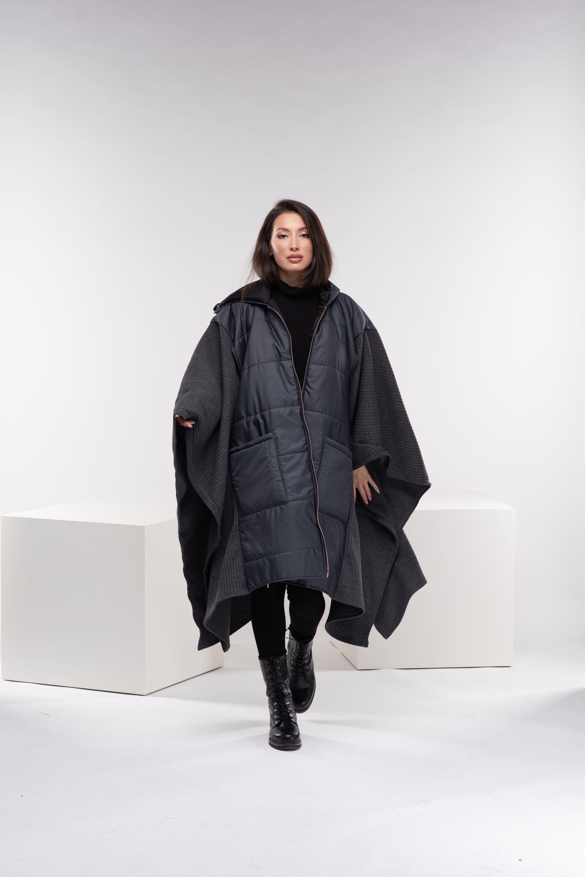 One Size Puffer Poncho Coat