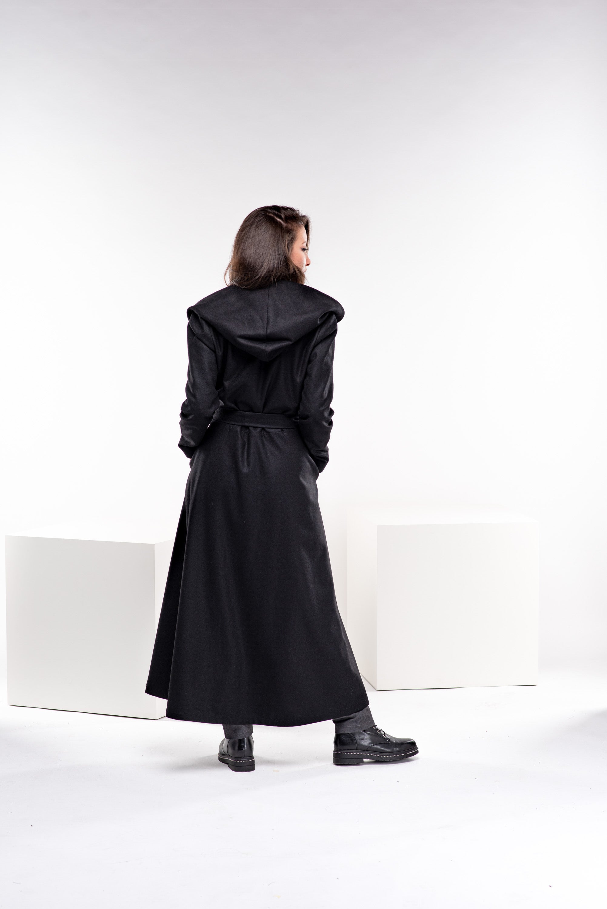 Hooded Wool Coat with Belt