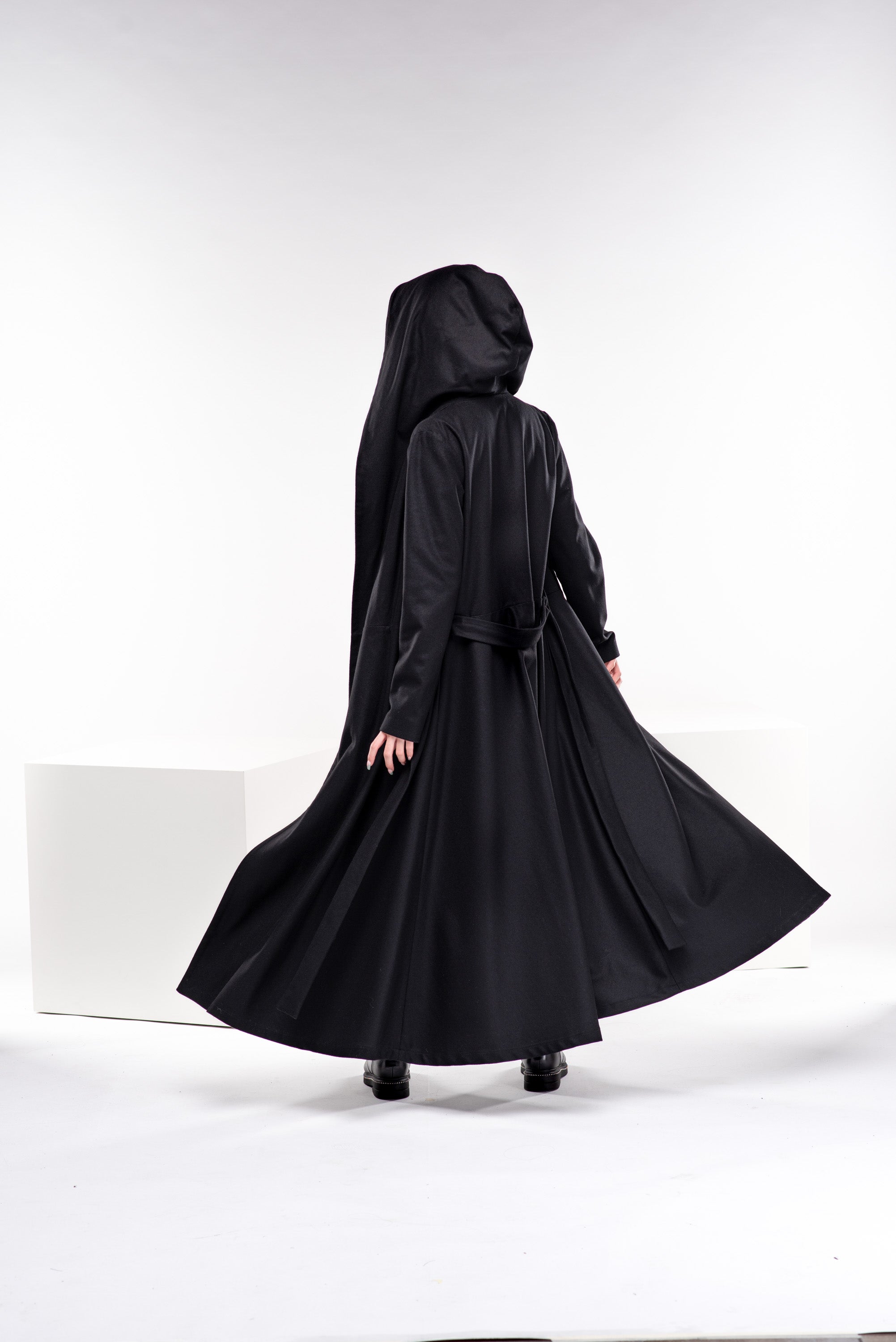 Hooded Wool Coat with Belt