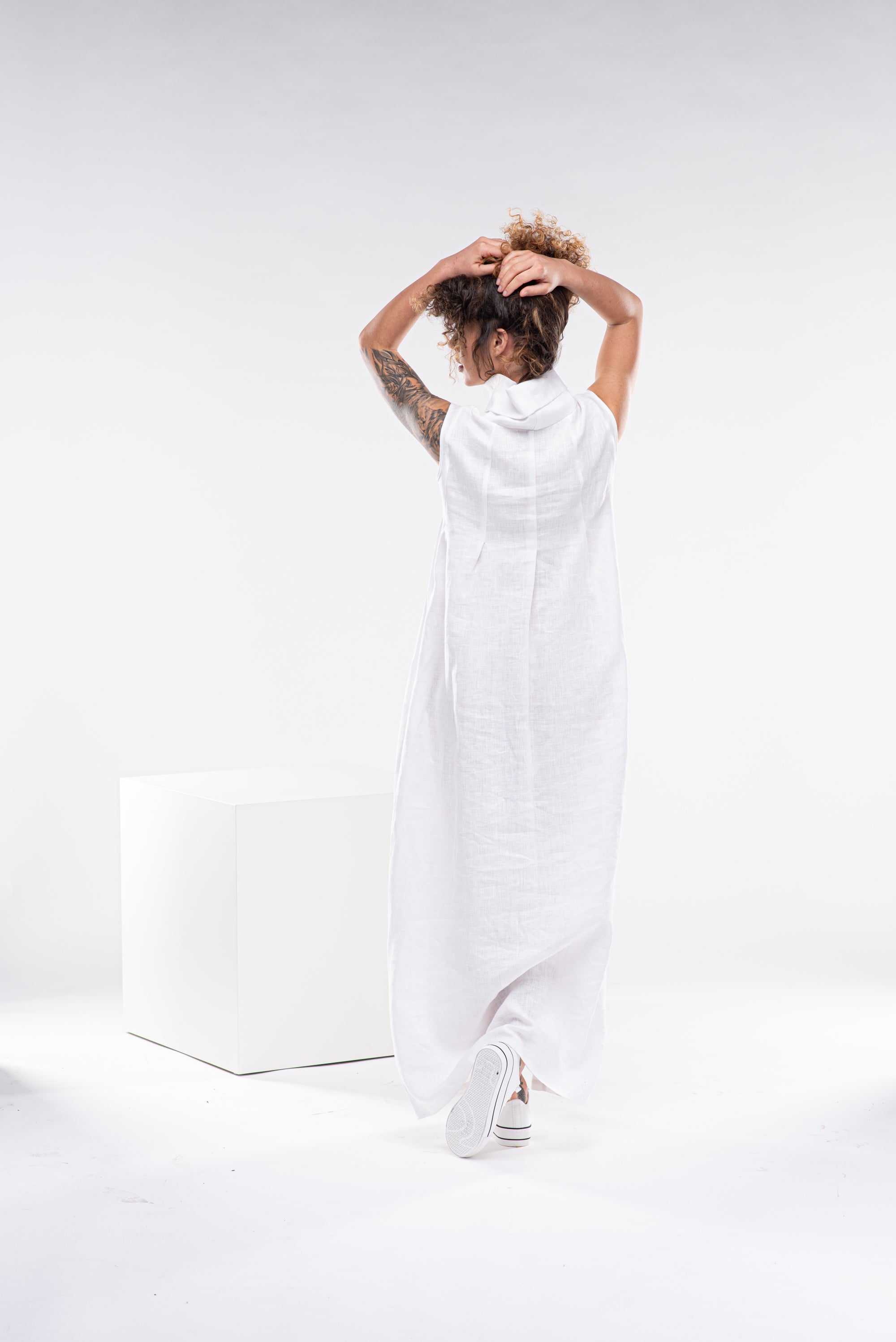 Long Turtleneck Linen Dress