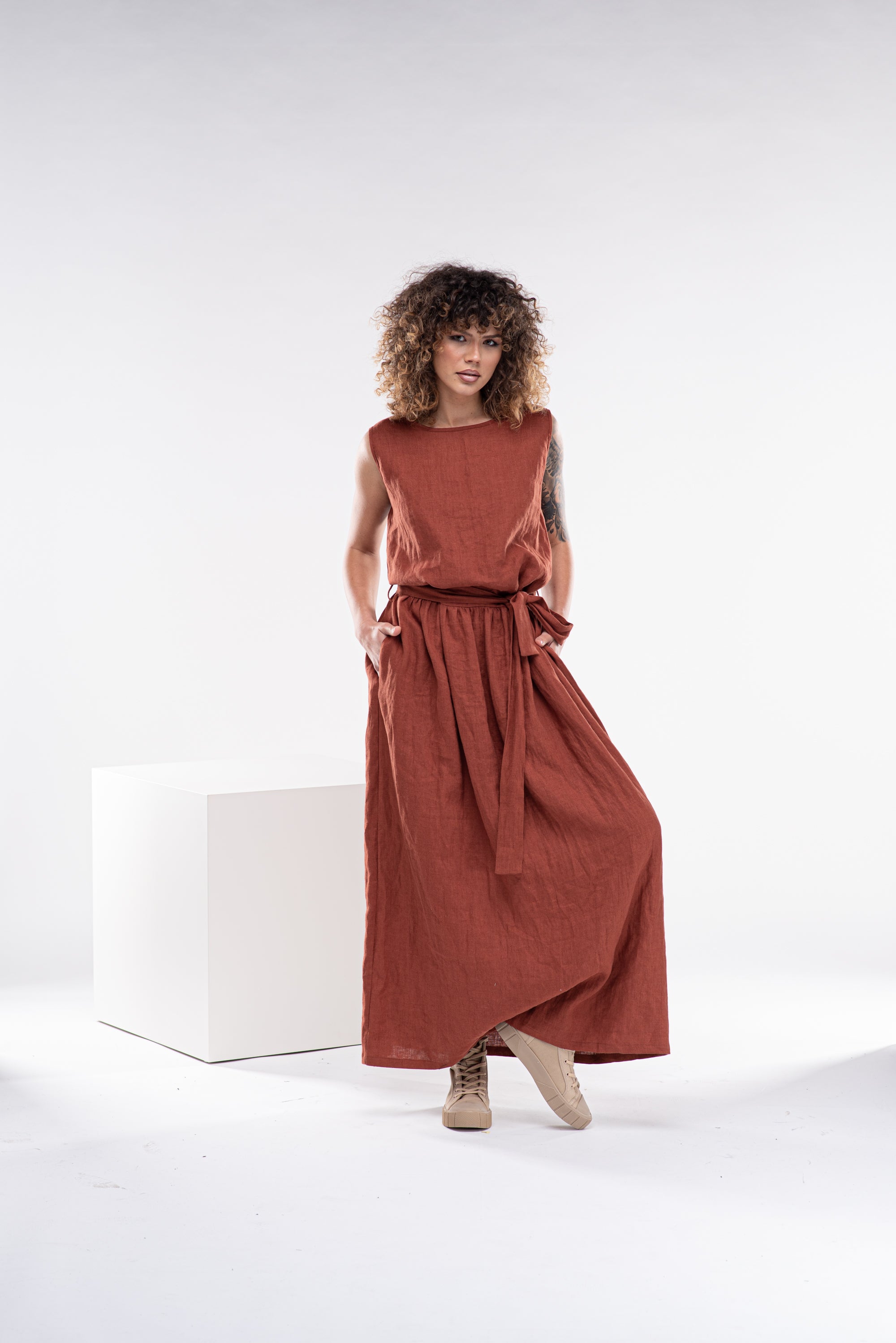 Maxi Linen Dress with Belt