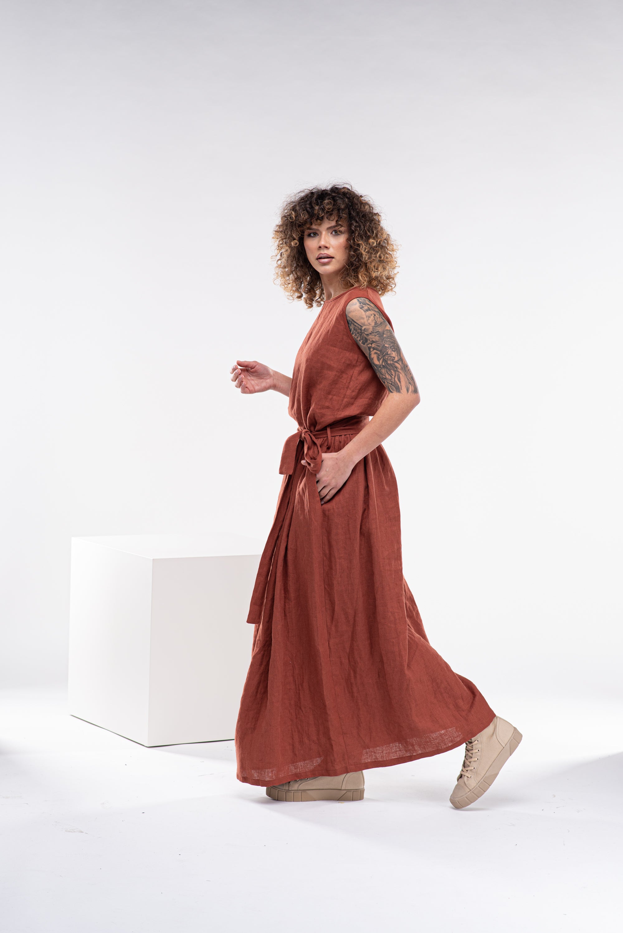 Maxi Linen Dress with Belt