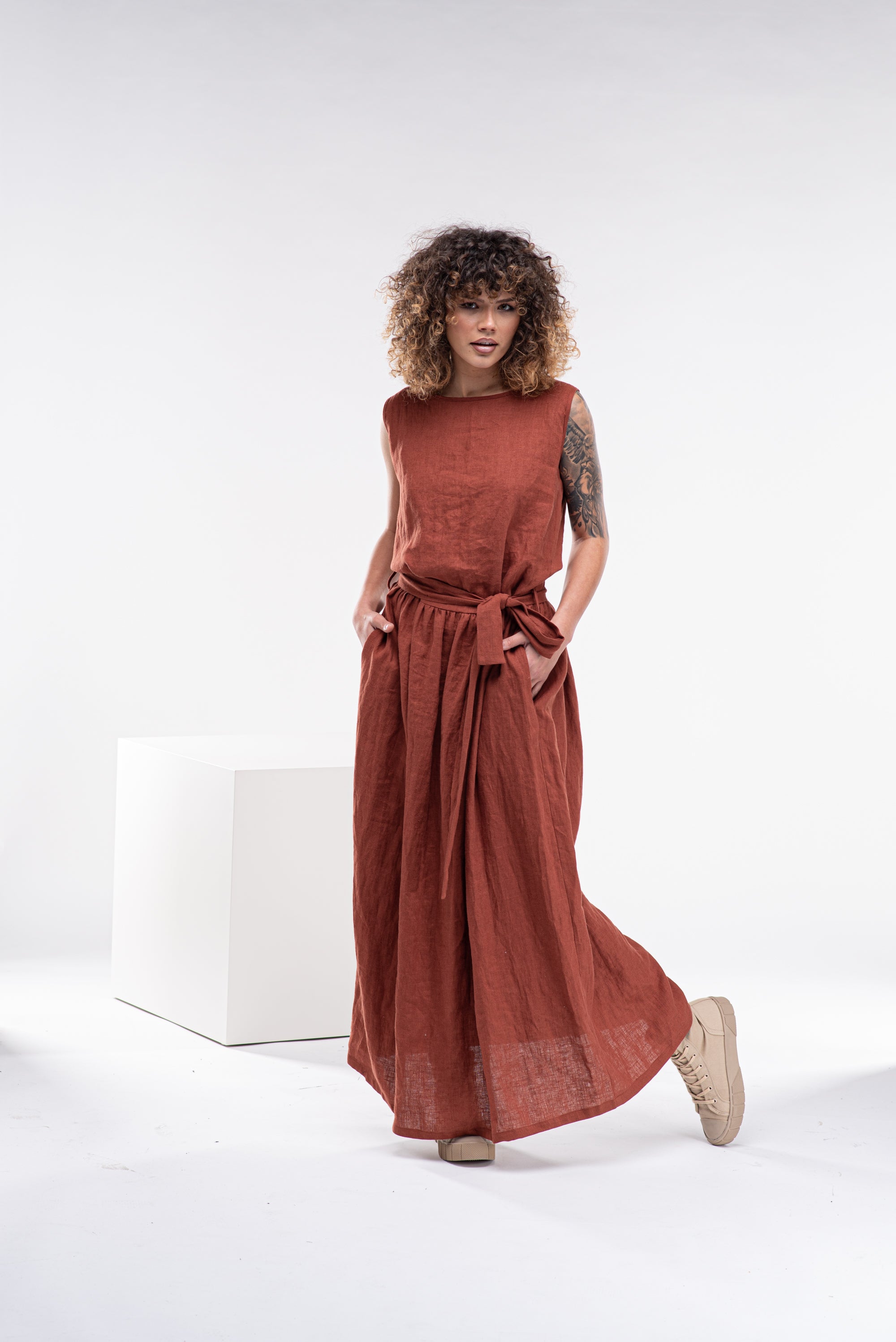 Maxi Linen Dress with Belt