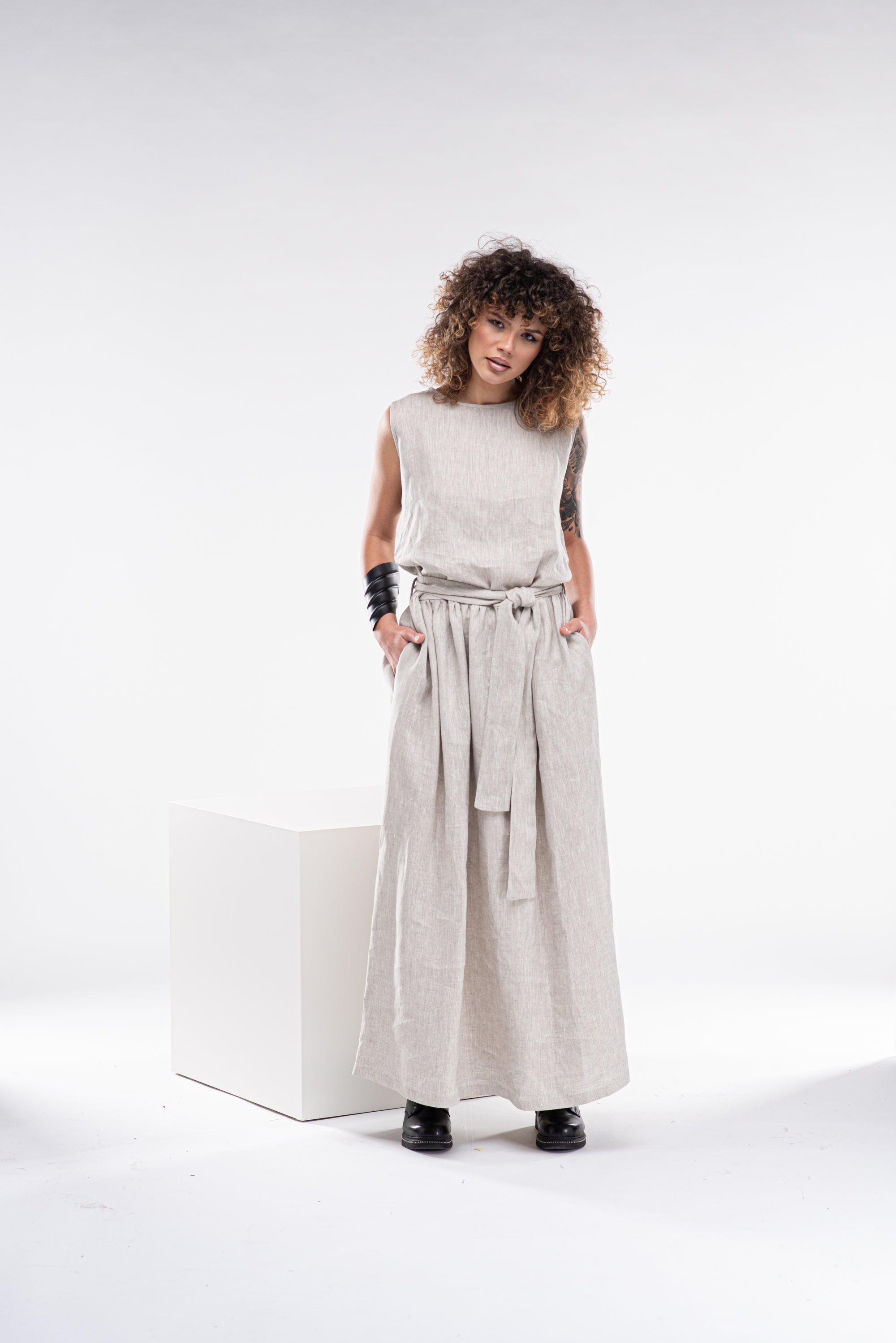 Maxi Linen Dress with Belt