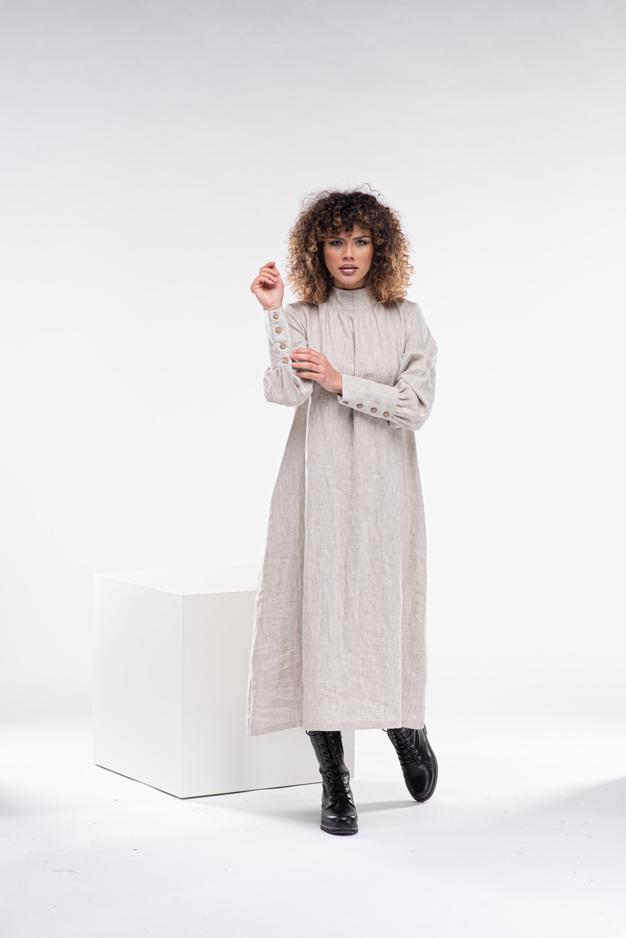 Long Sleeves Linen Dress