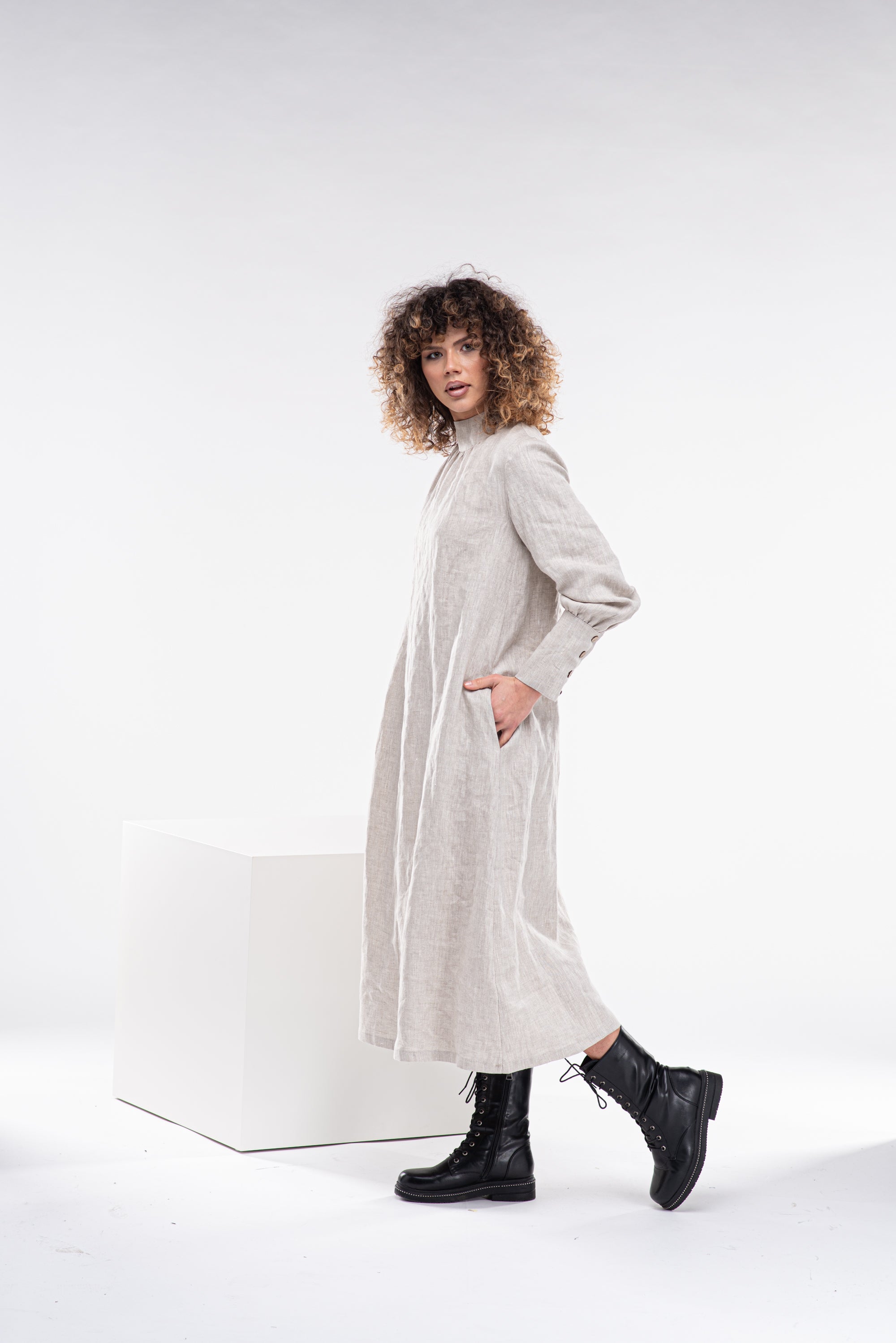 Long Sleeves Linen Dress