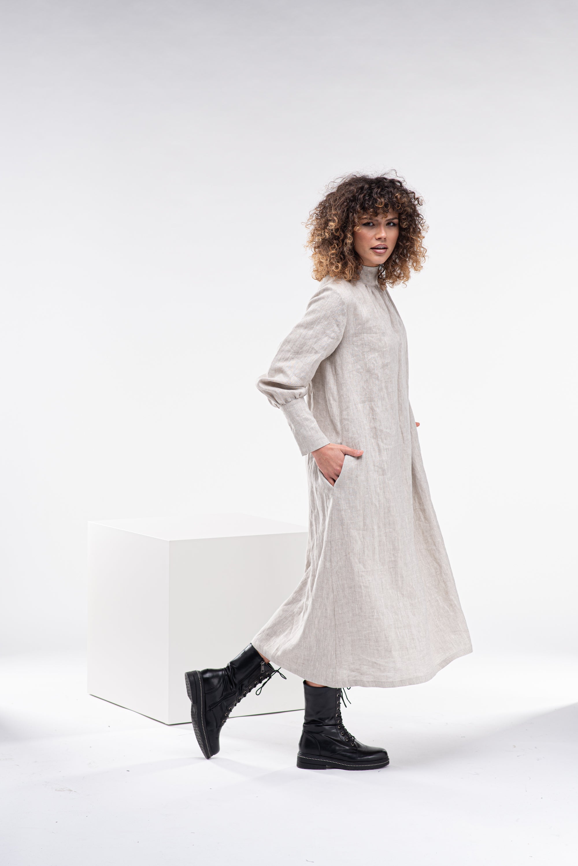 Long Sleeves Linen Dress