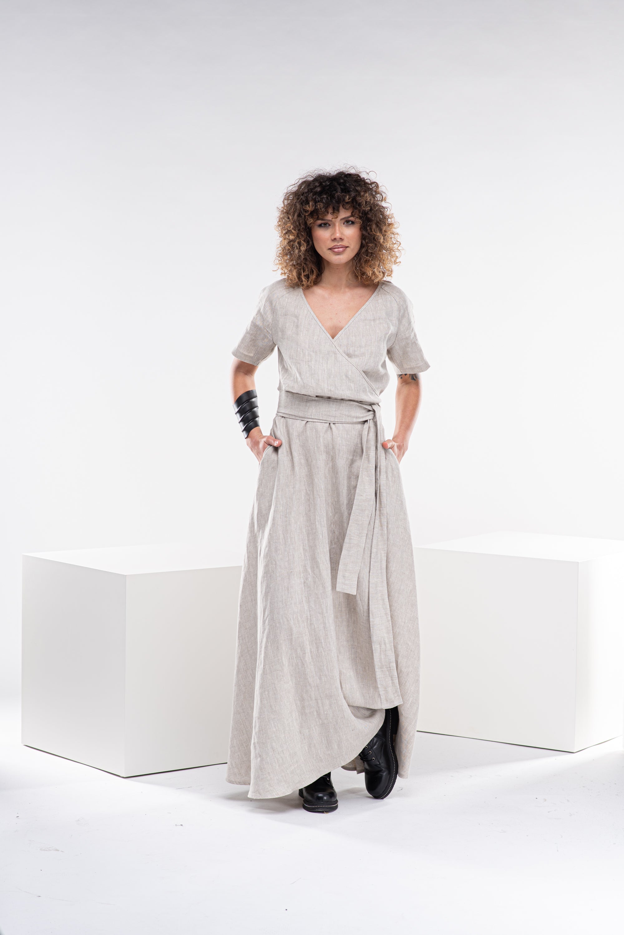 Maxi Linen Dress with Wrap Belt