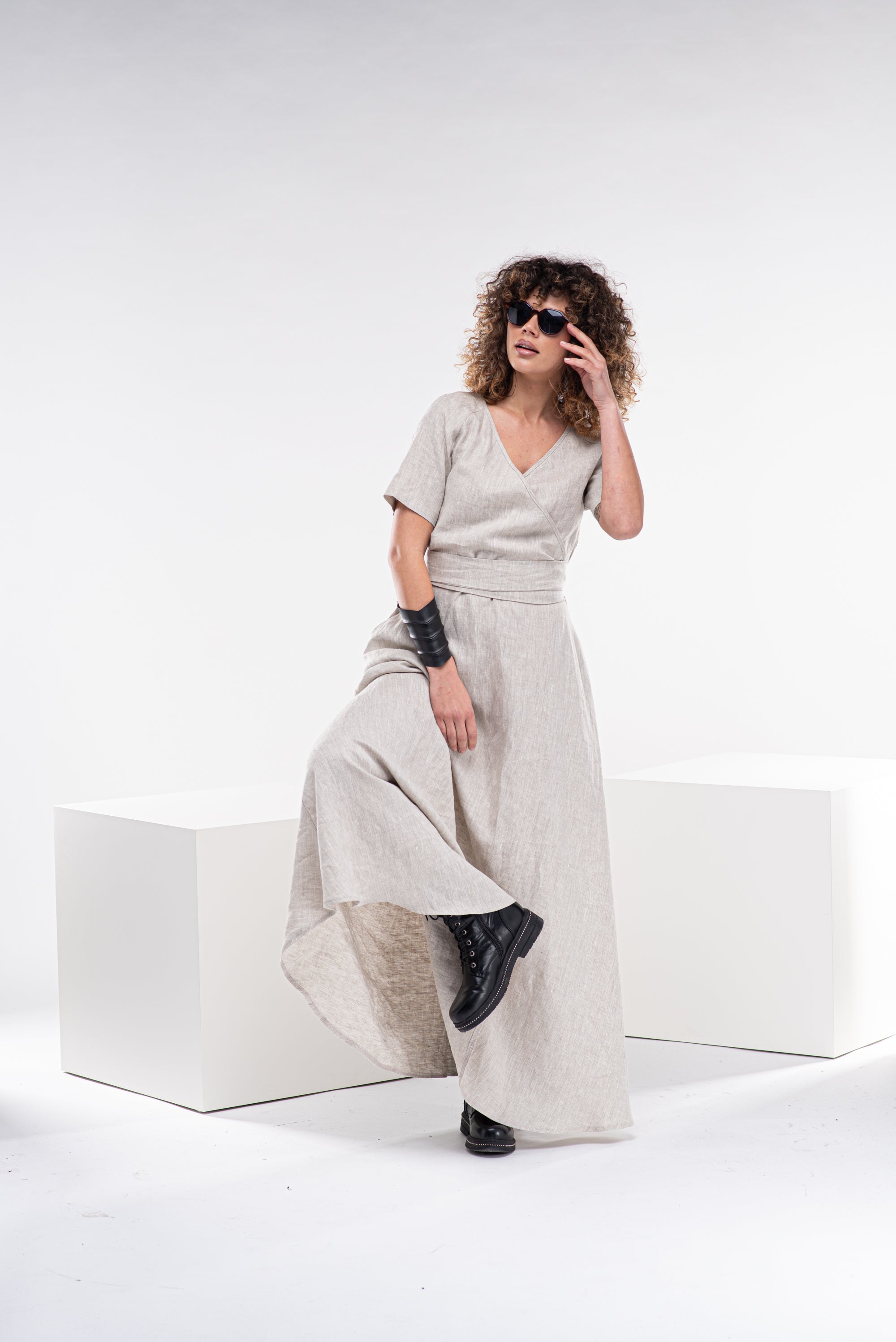 Maxi Linen Dress with Wrap Belt