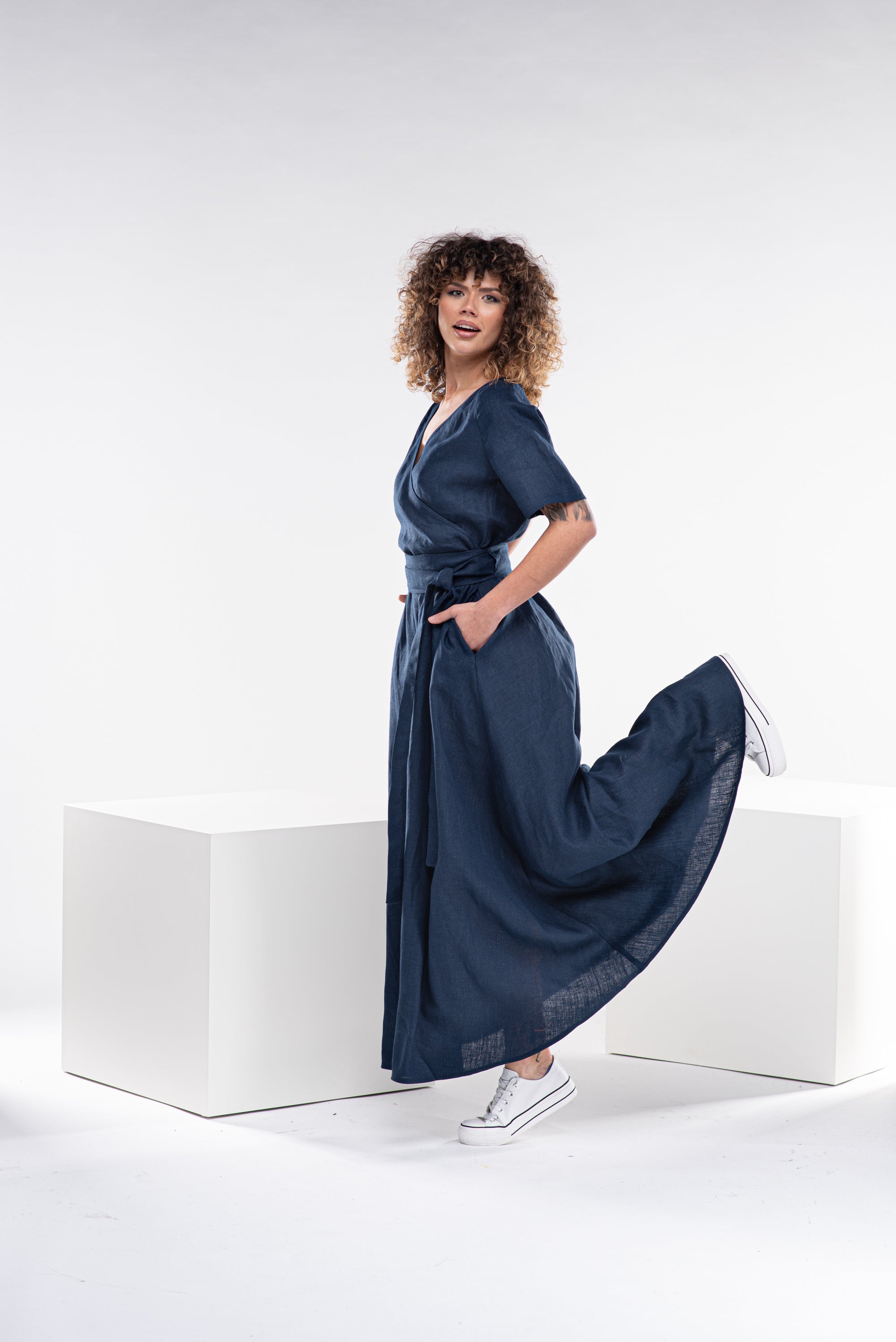 Maxi Linen Dress with Wrap Belt