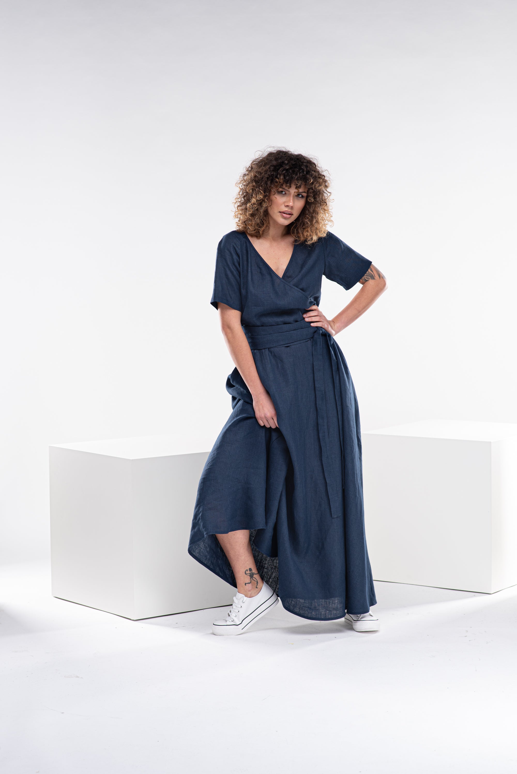 Maxi Linen Dress with Wrap Belt