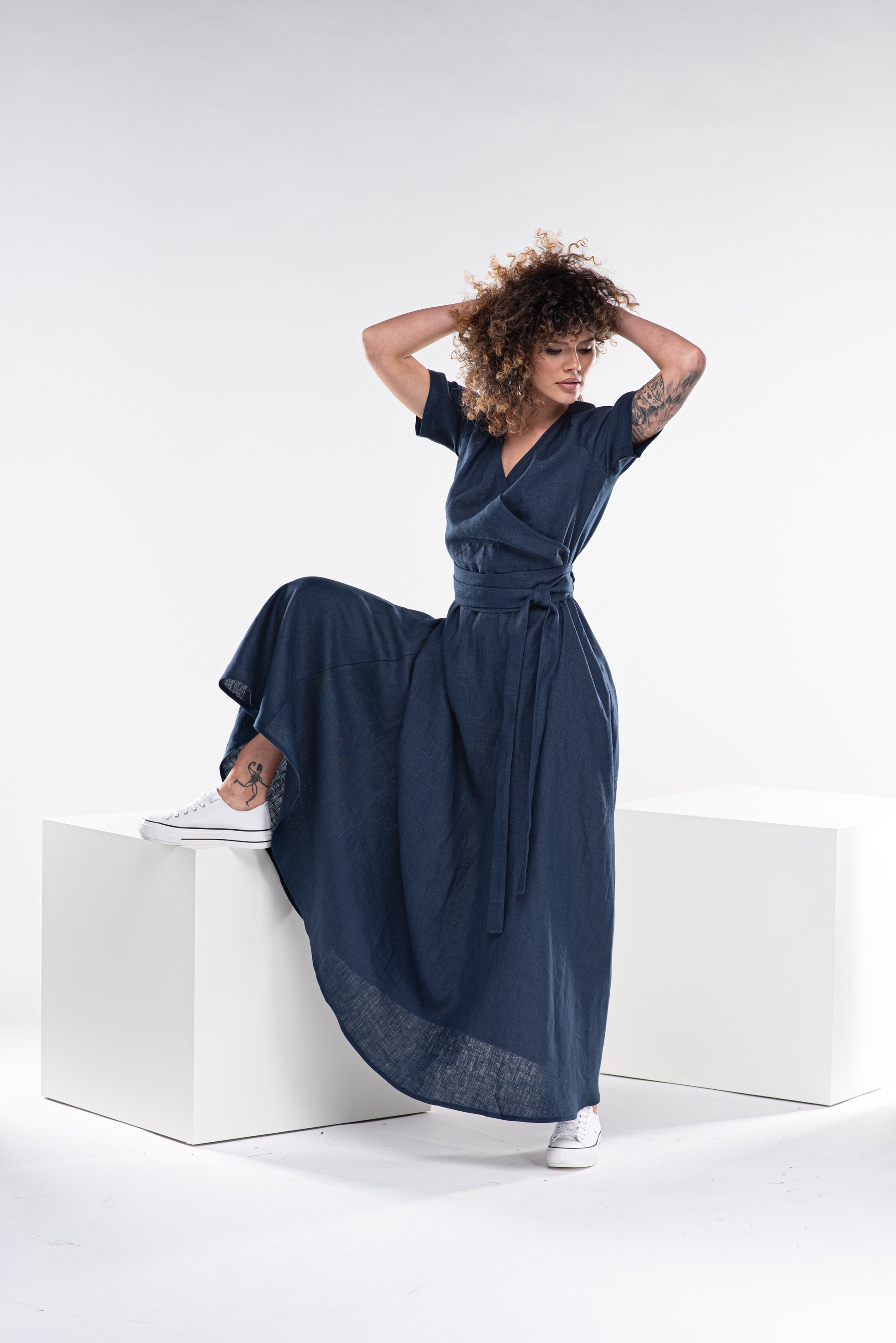 Maxi Linen Dress with Wrap Belt