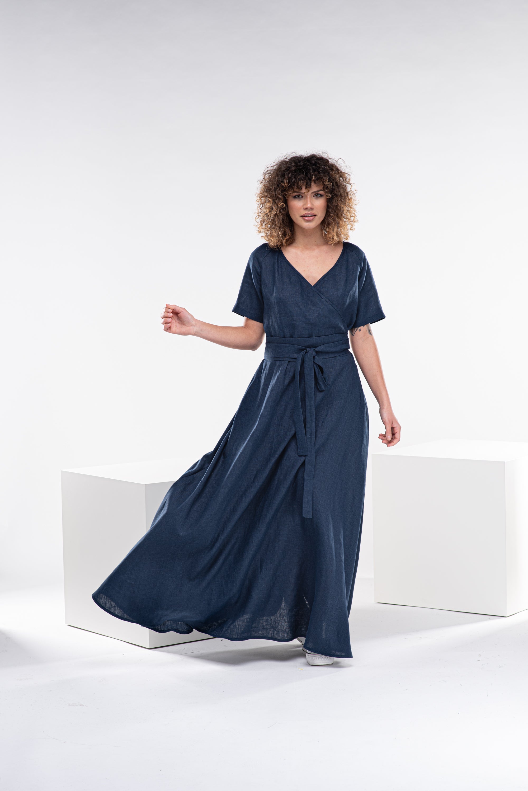 Maxi Linen Dress with Wrap Belt