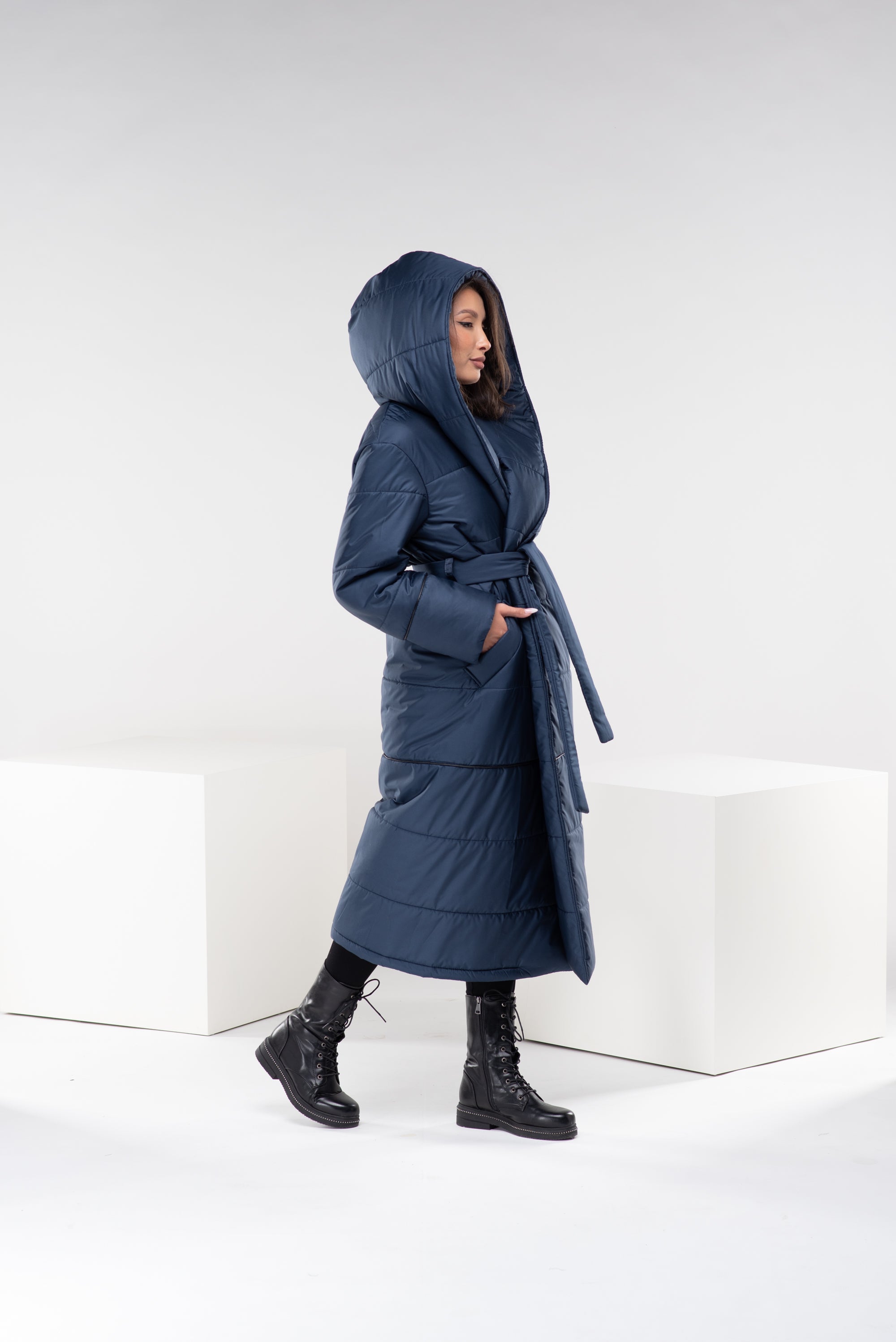 Hooded Puffer Jacket with Belt