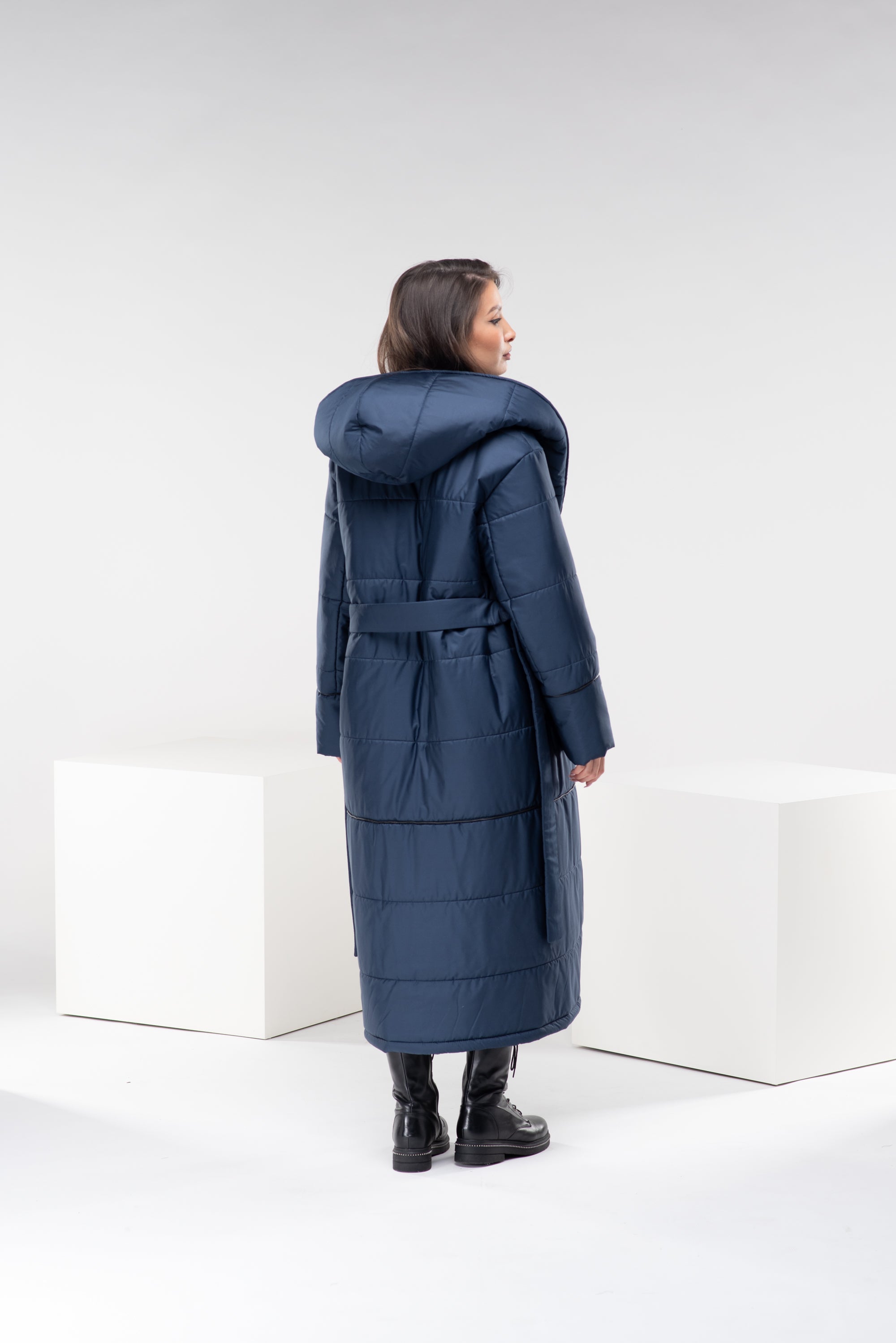 Hooded Puffer Jacket with Belt