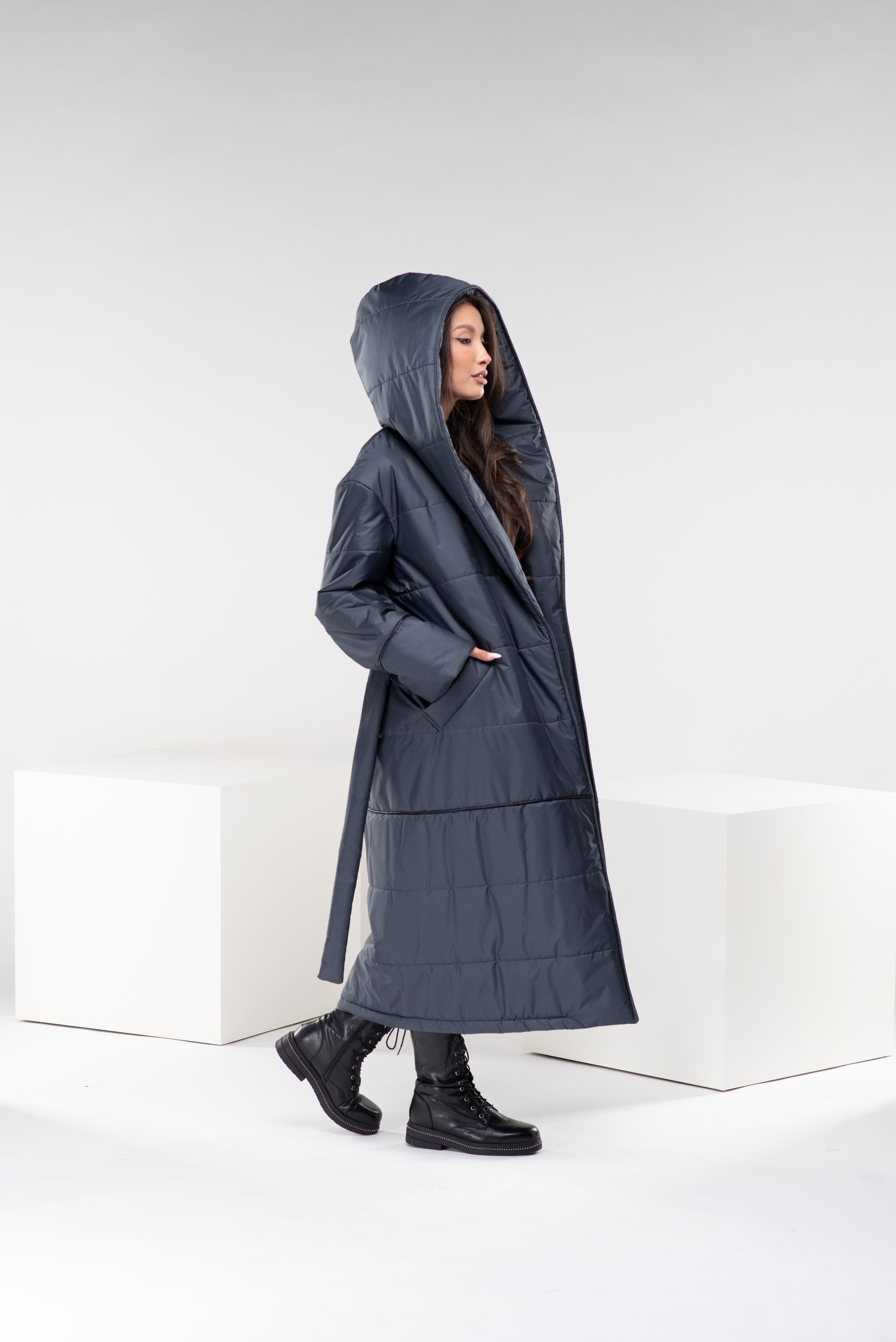 Hooded Puffer Jacket with Belt