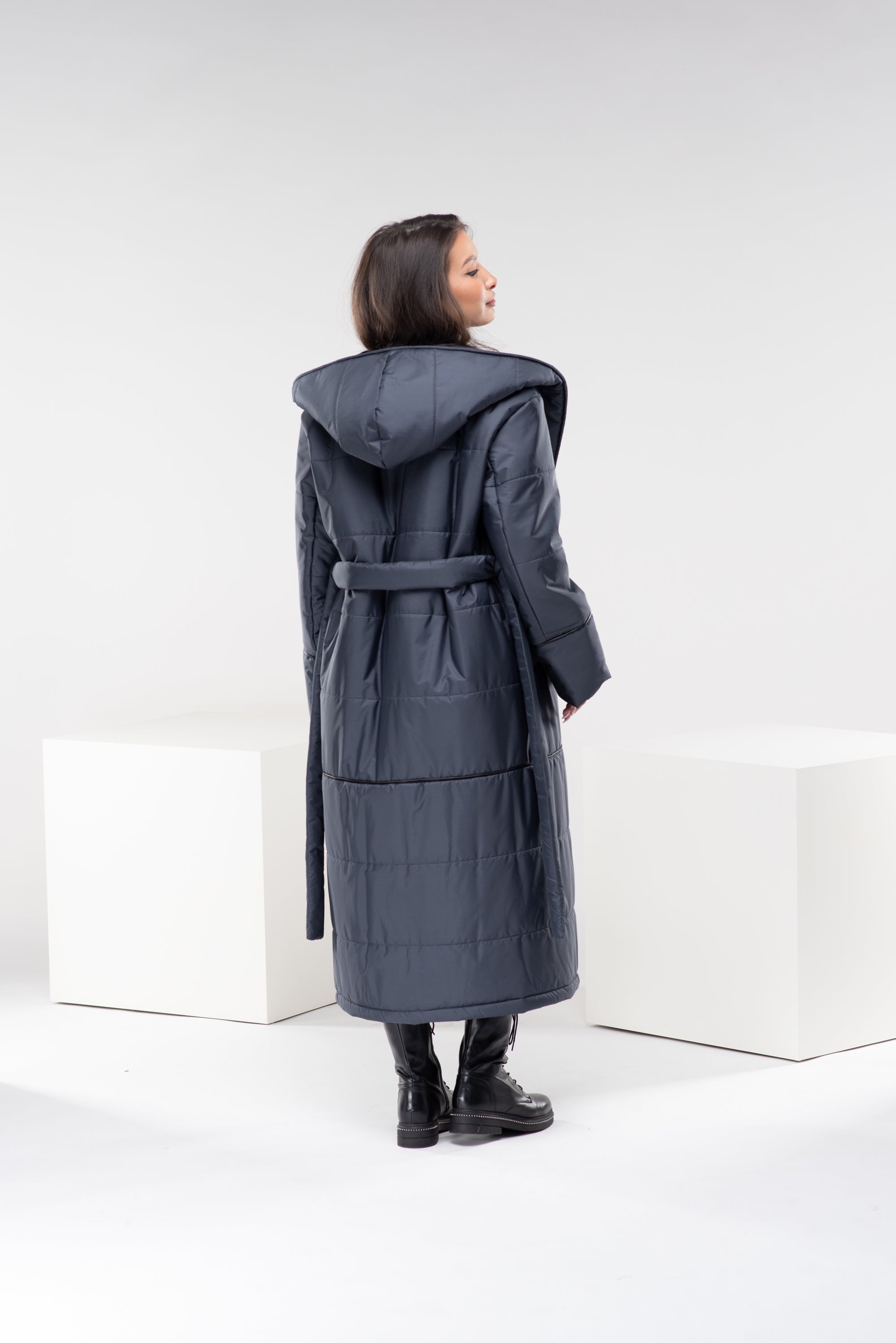 Hooded Puffer Jacket with Belt