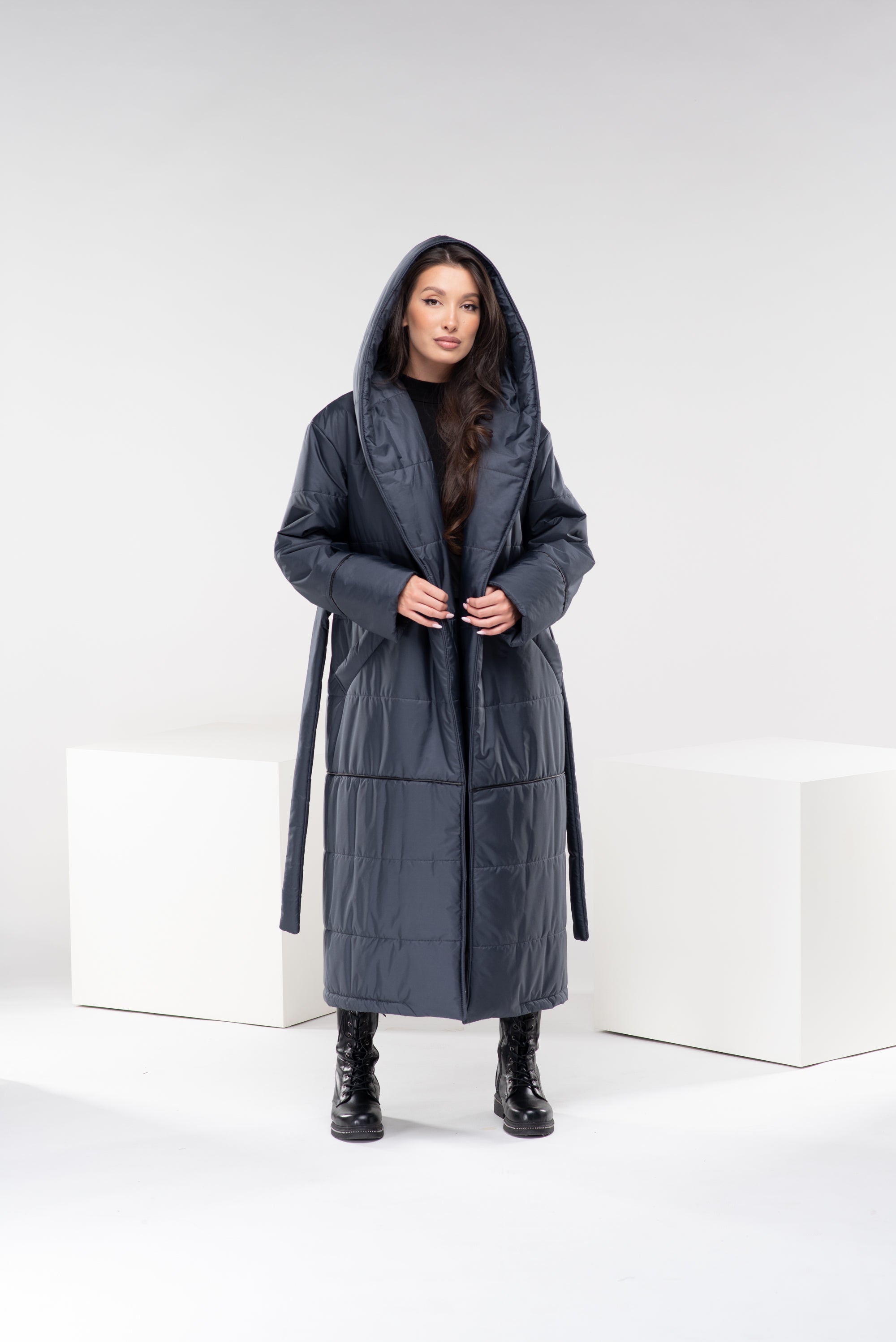 Hooded Puffer Jacket with Belt