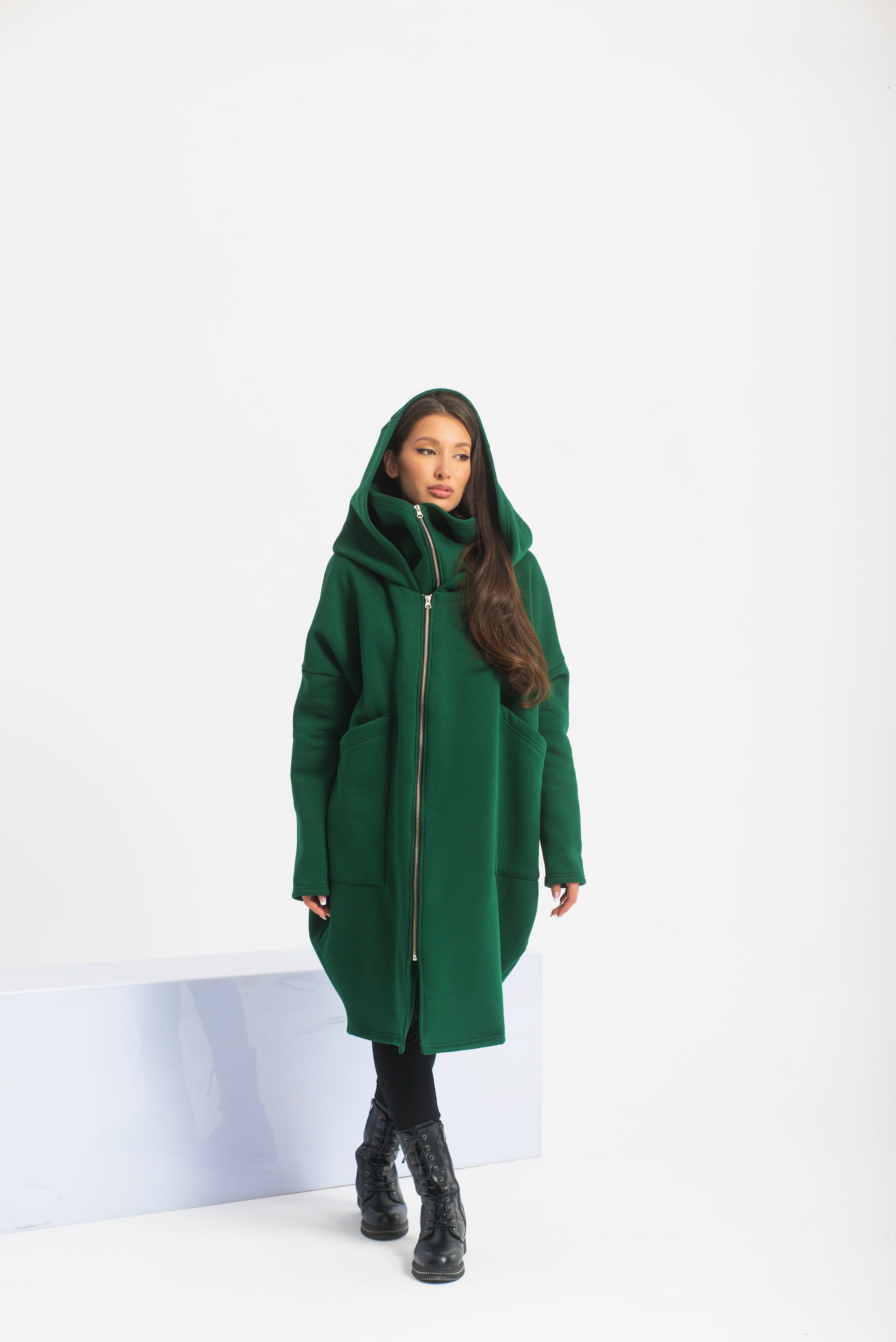 Zipper Hooded Oversized Jacket