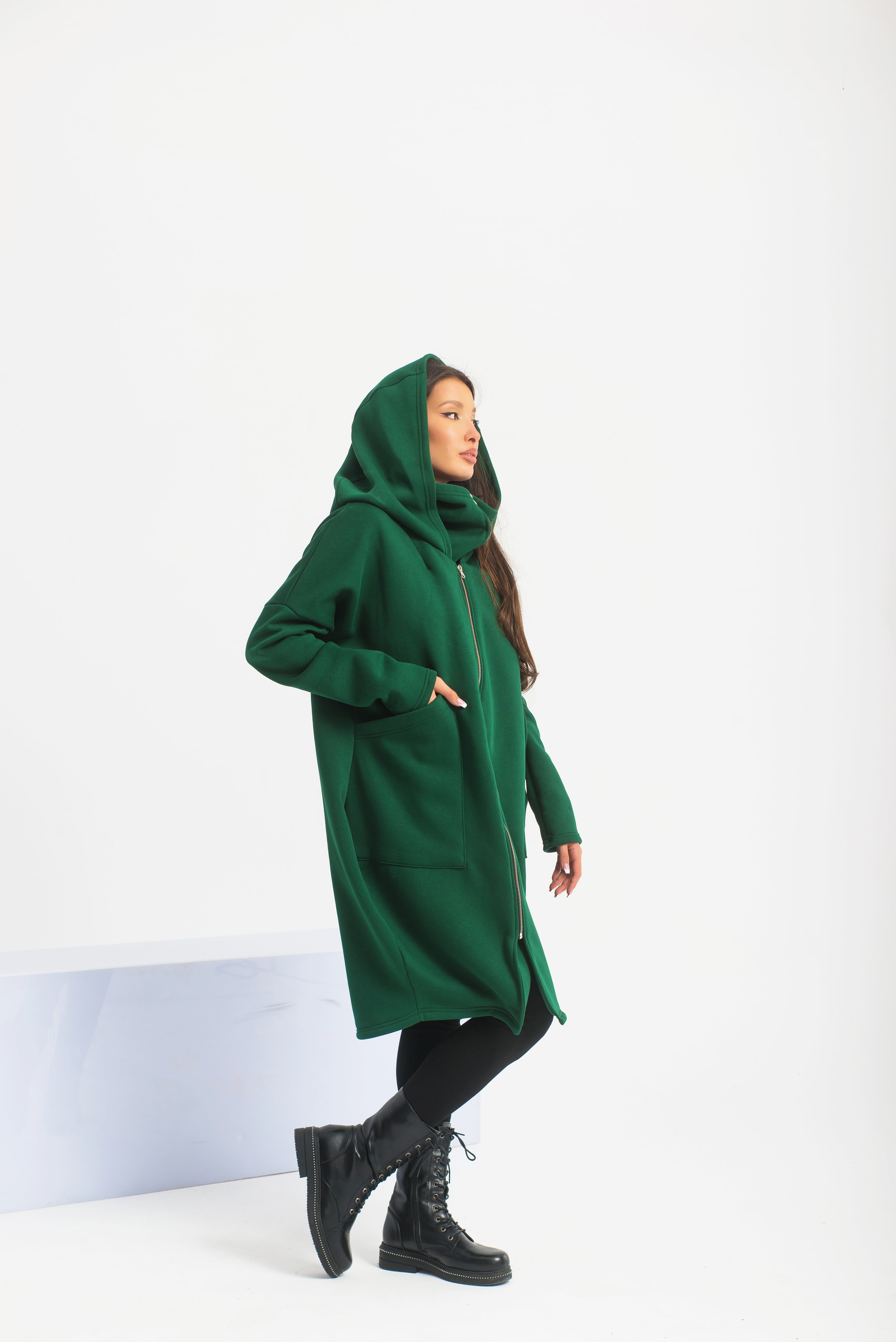 Zipper Hooded Oversized Jacket