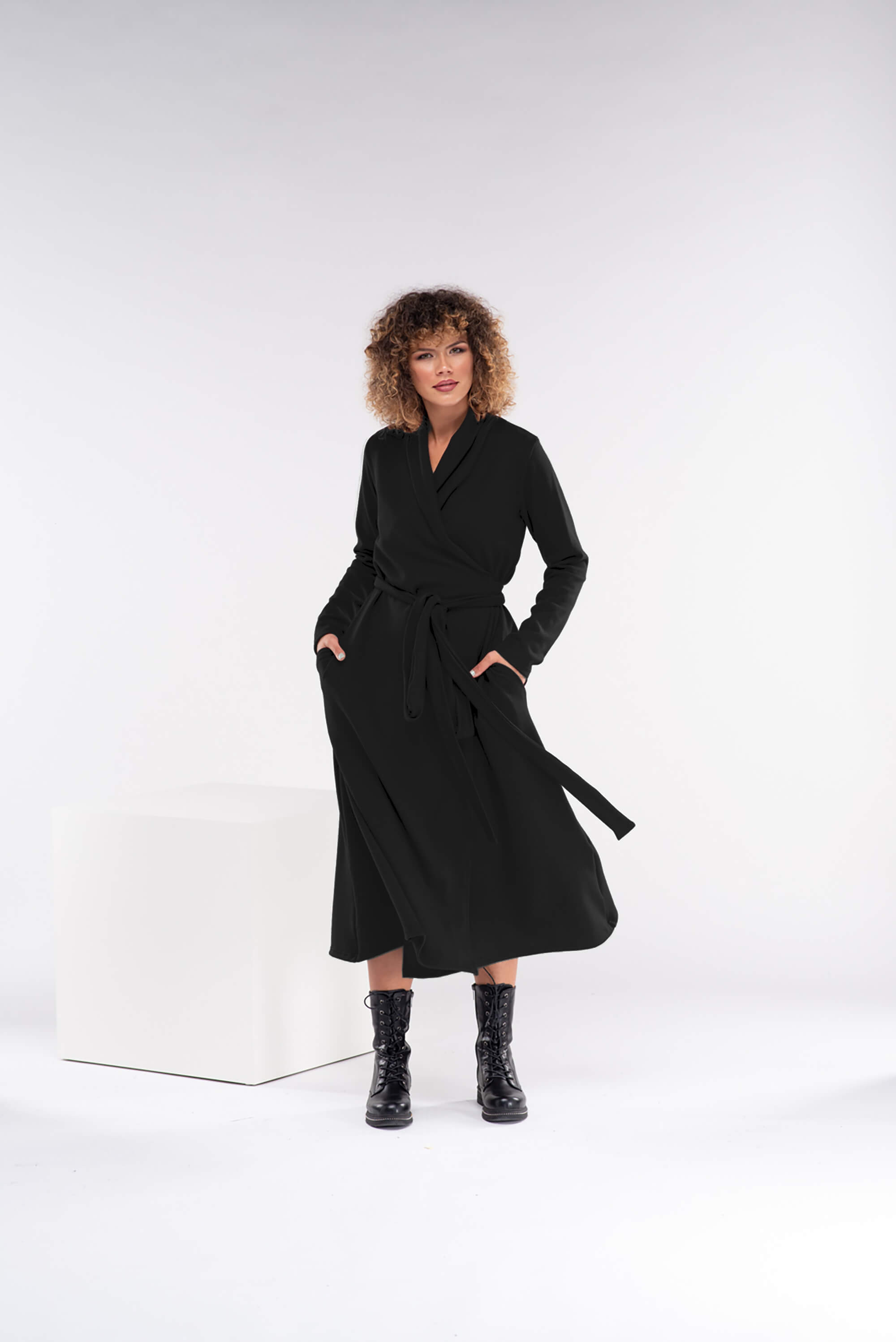 Black Knitted Maxi Wrap Dress