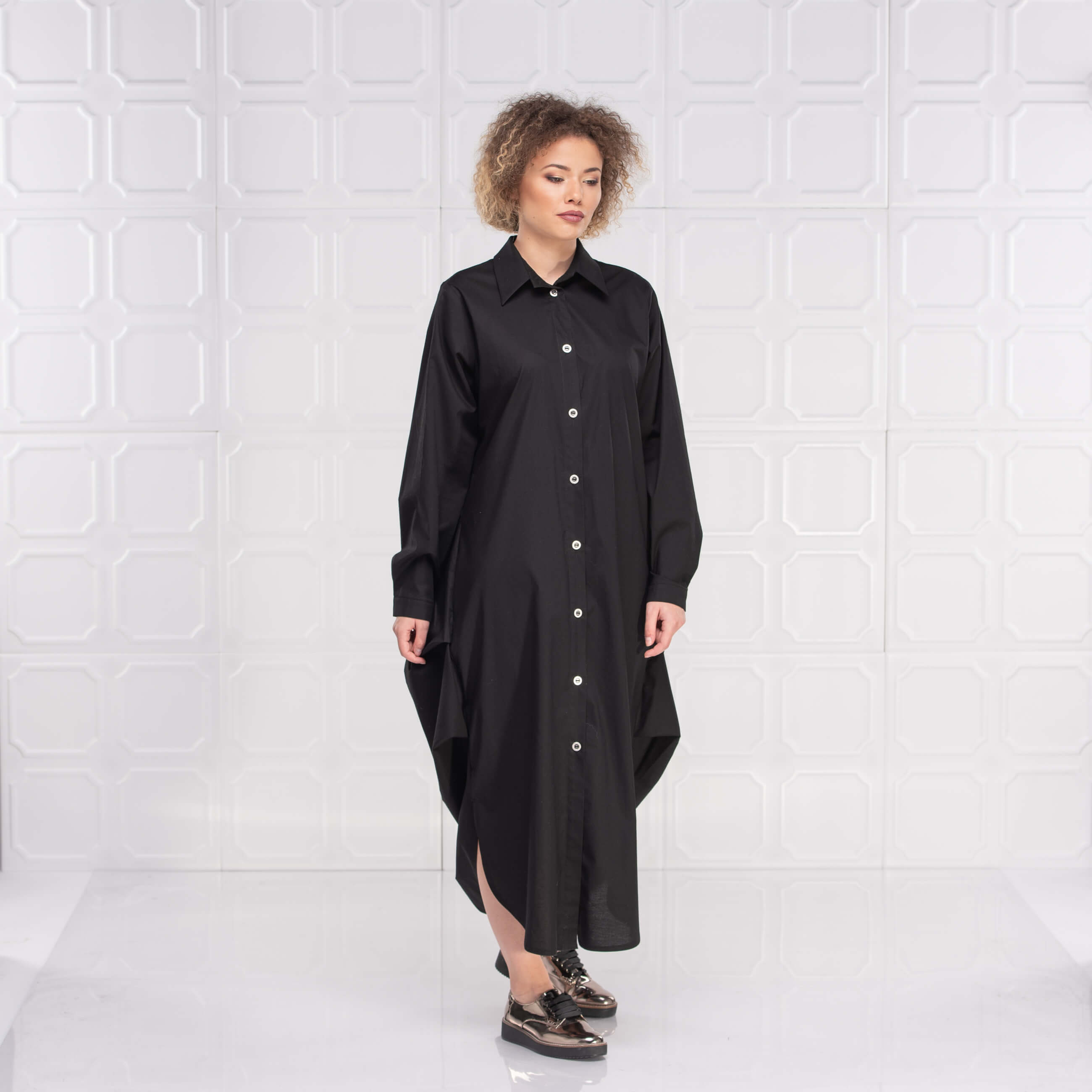 Black Maxi Buttoned Shirt Dress