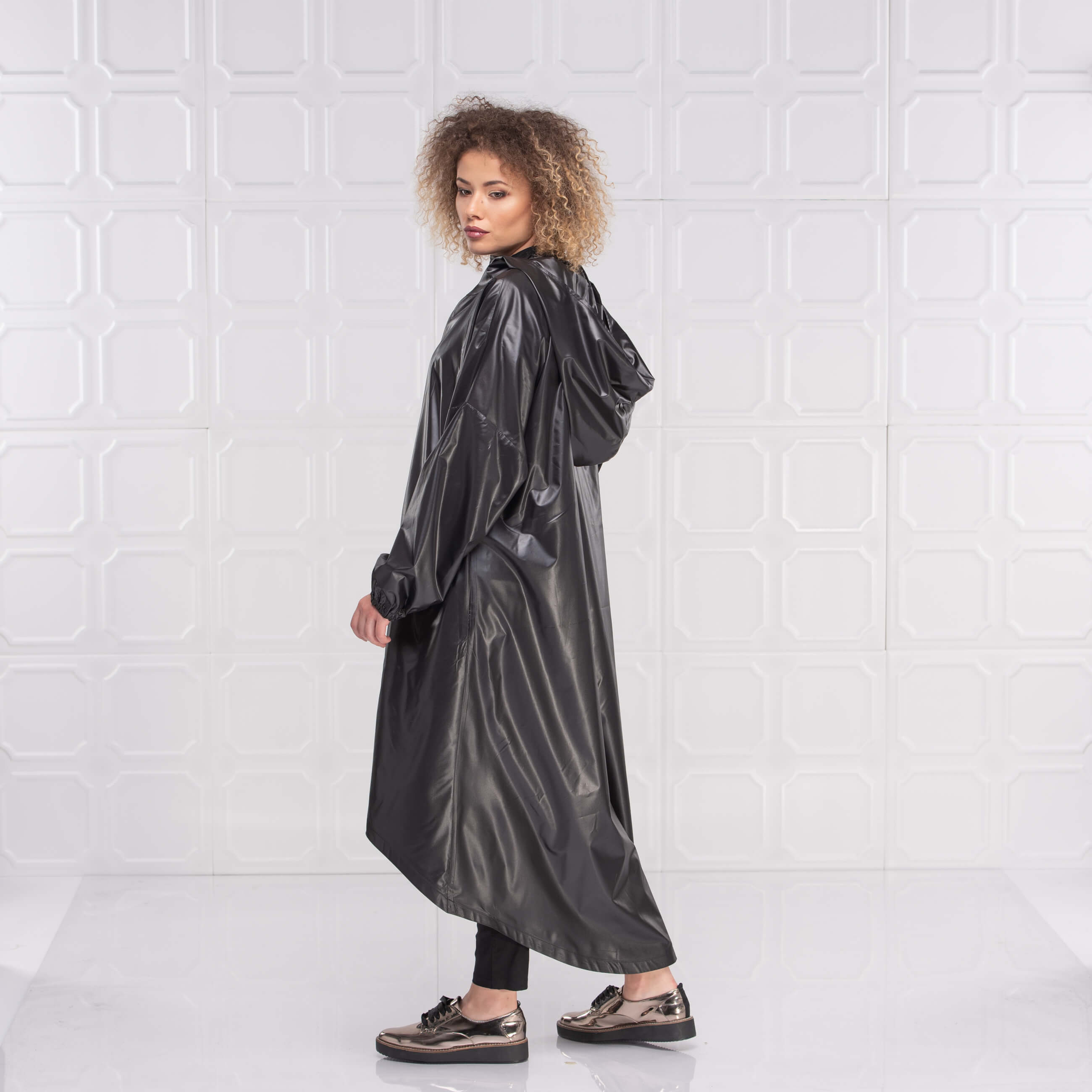 Black Oversize Hooded Rain Coat