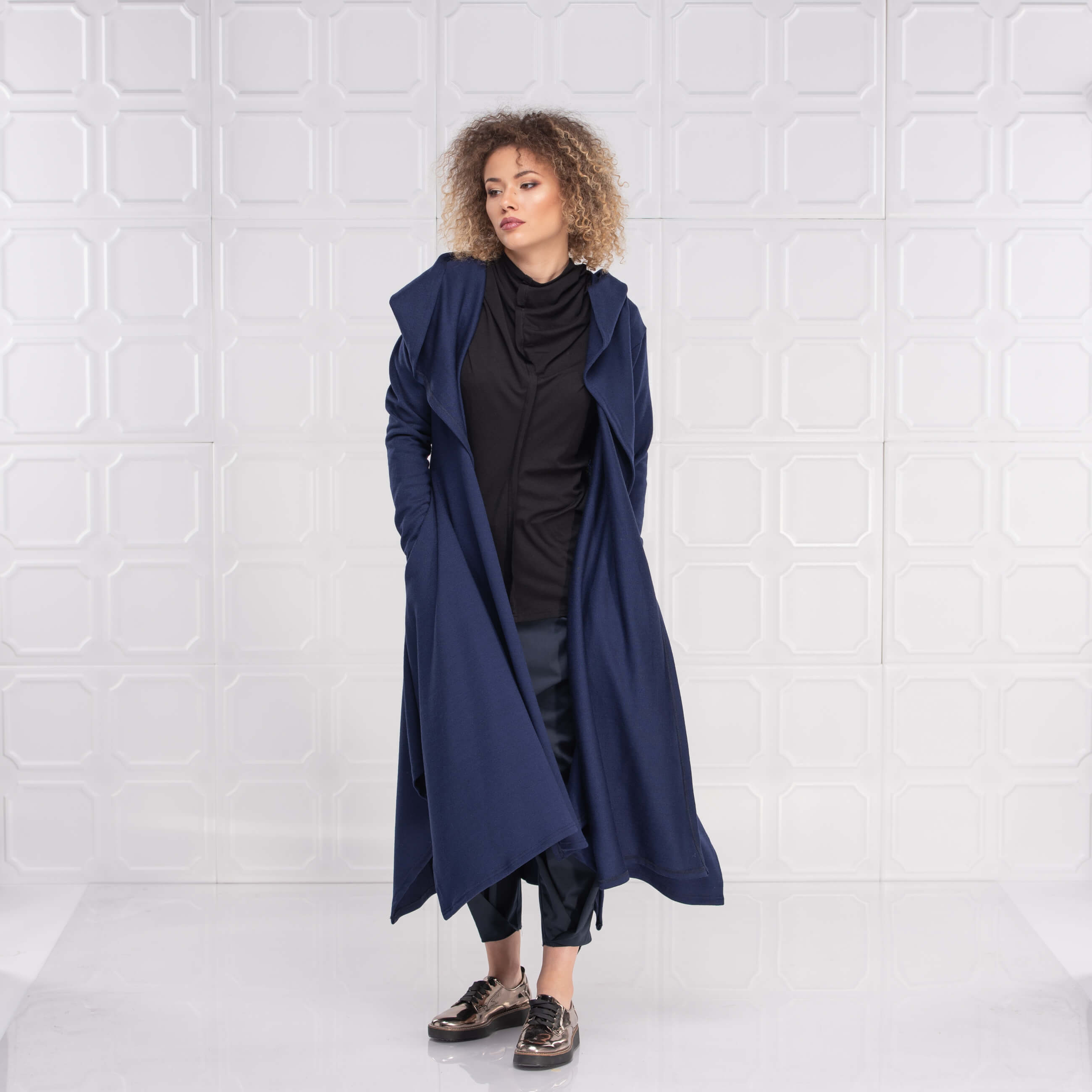 Dark Blue Loose Cloak with Hood