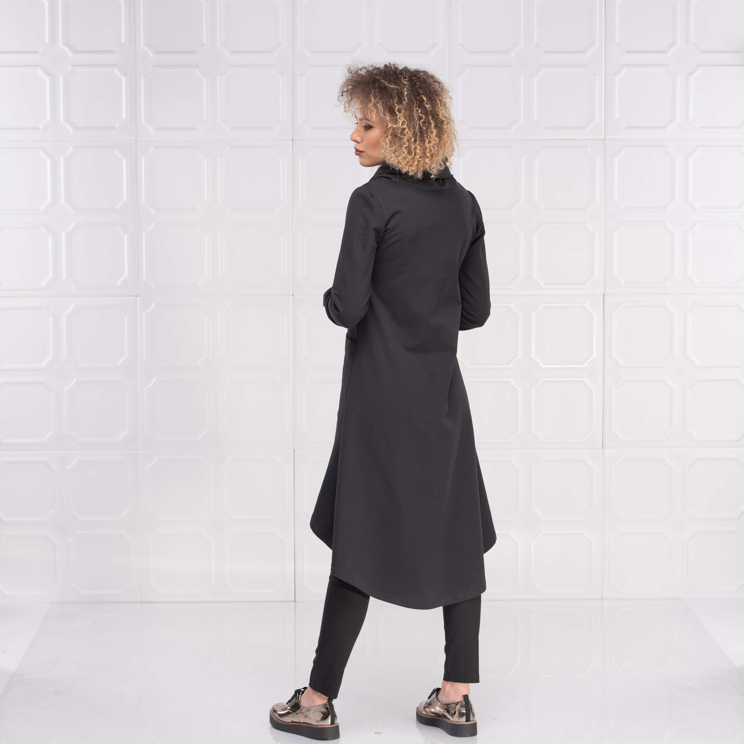 Black Long Asymmetrical Turtleneck Tunic