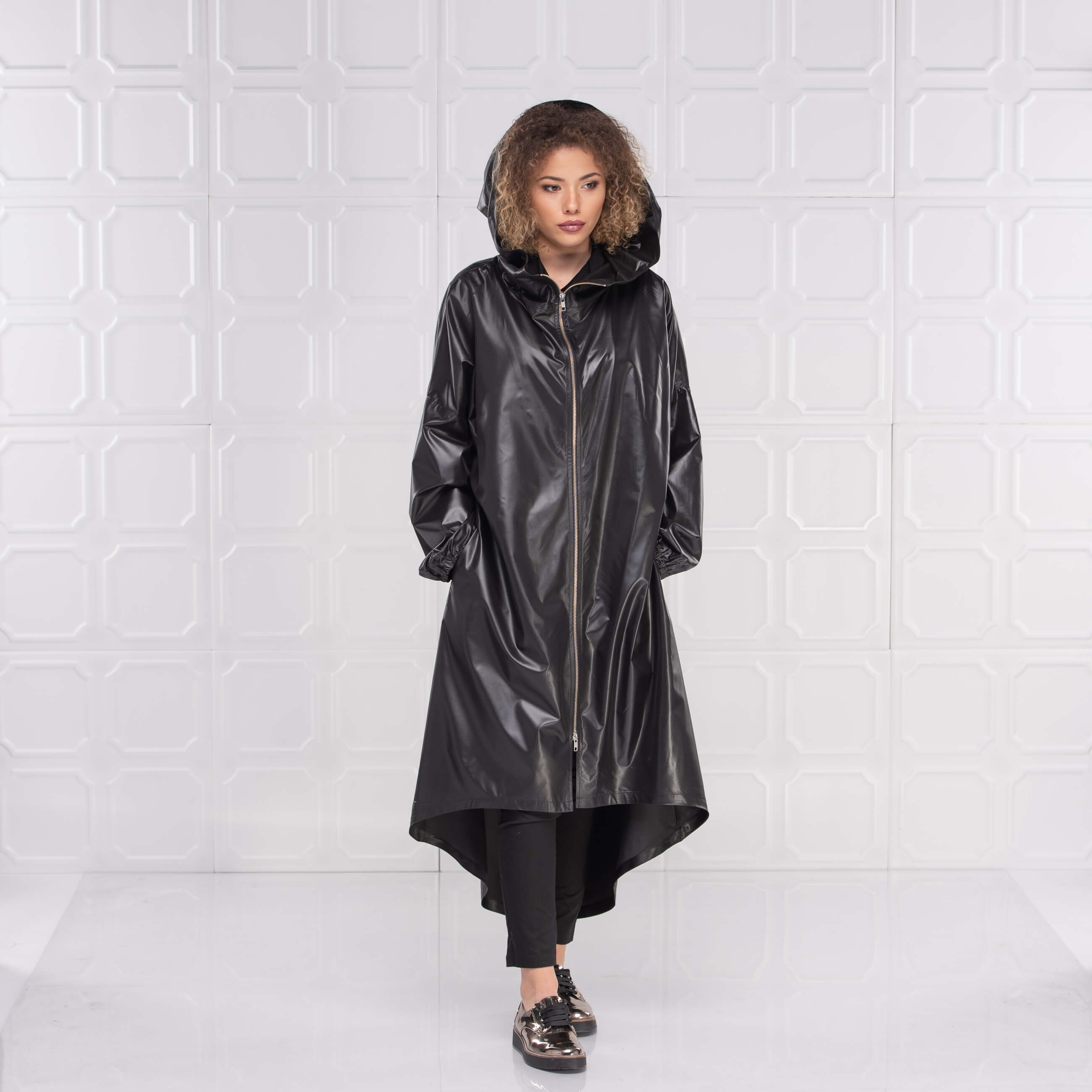 Black Oversize Hooded Rain Coat