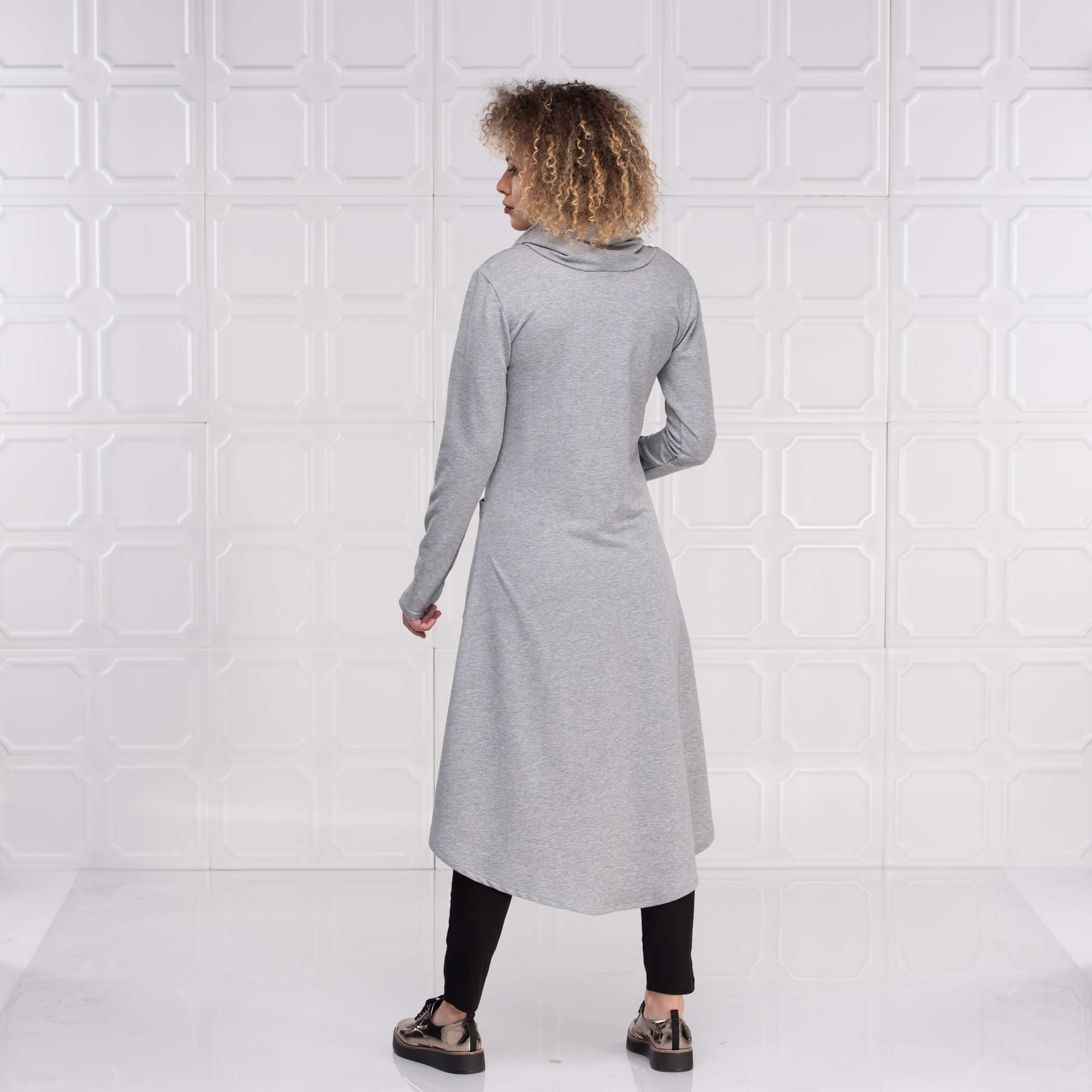 Light Grey Long Asymmetrical Turtleneck Tunic