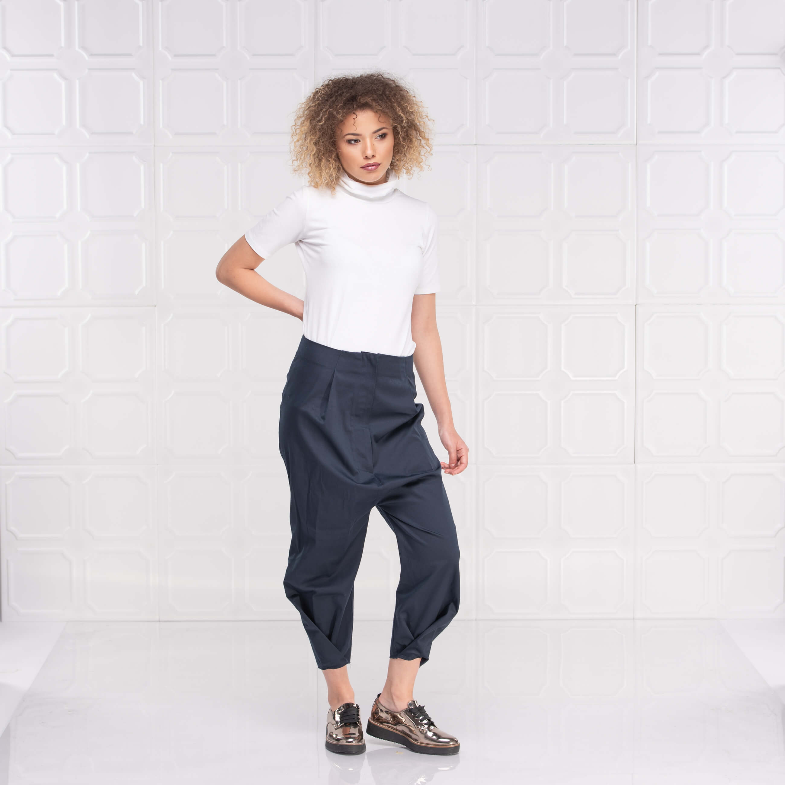 Dark Blue Extravagant Harem Capri Pants