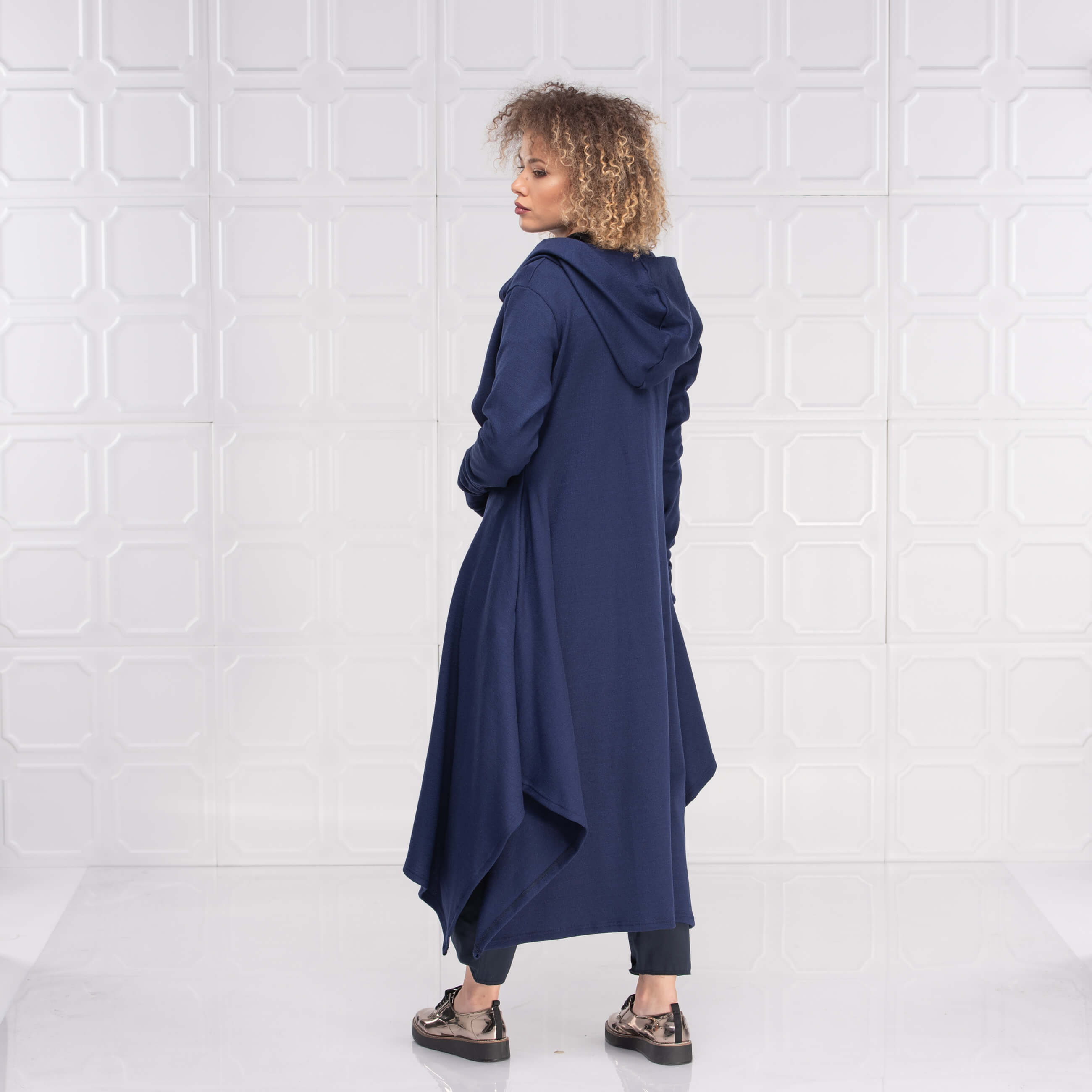 Dark Blue Loose Cloak with Hood