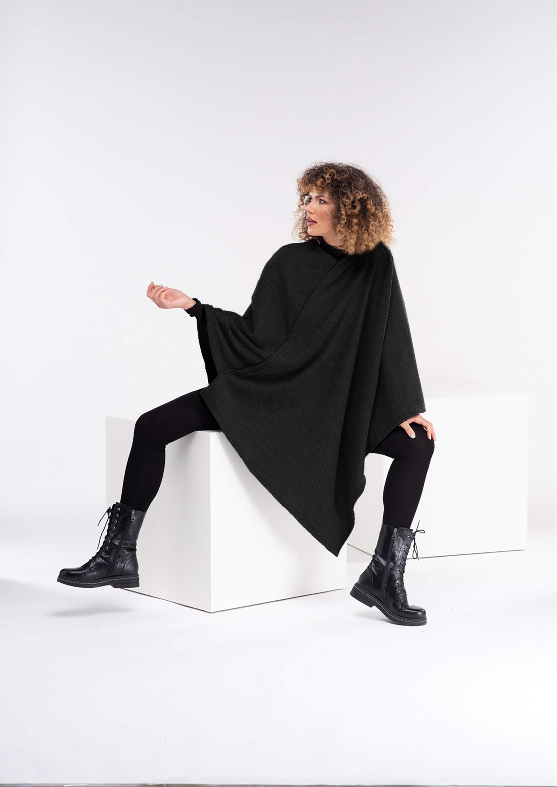 Black Knit Plus Size Poncho