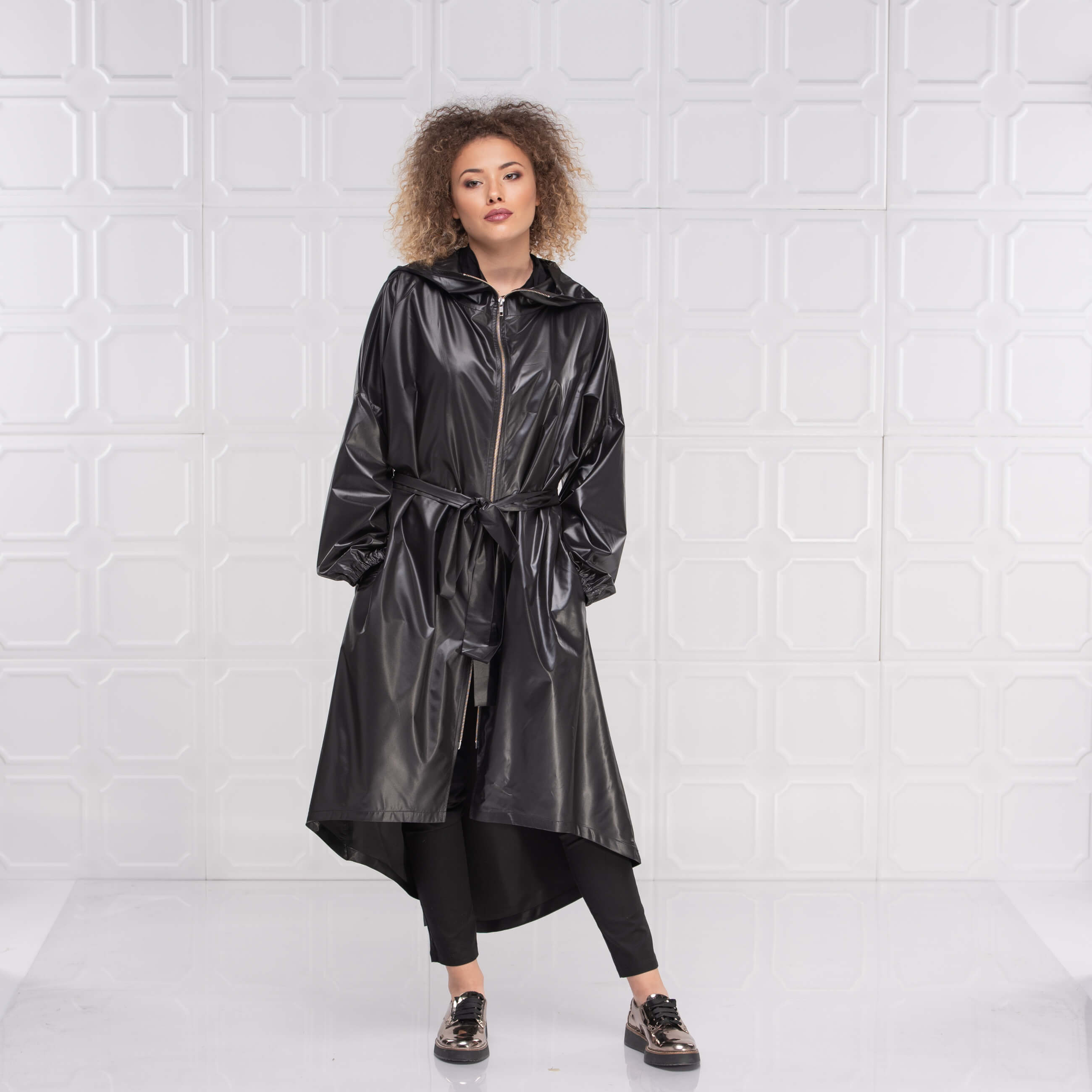 Black Oversize Hooded Rain Coat