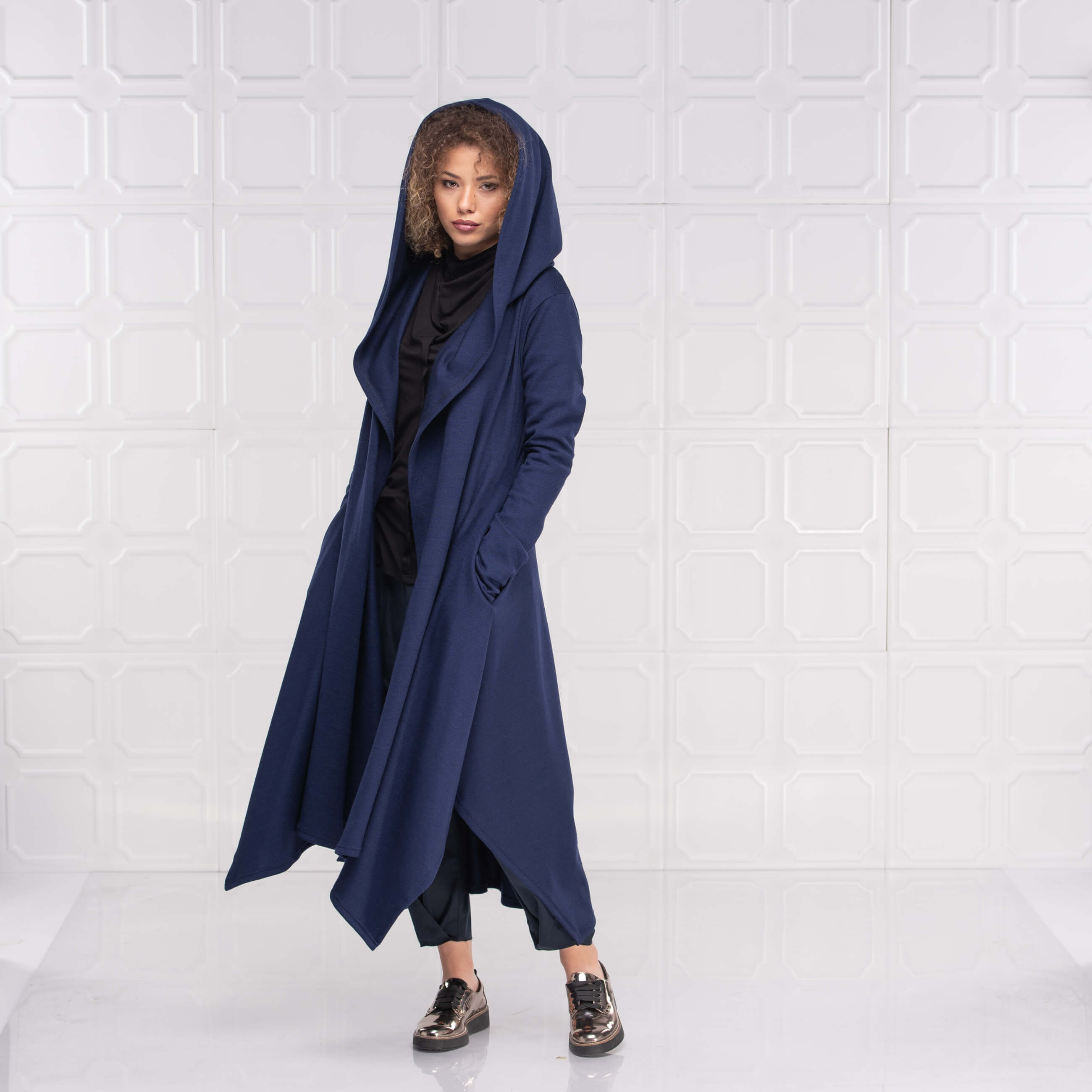 Dark Blue Loose Cloak with Hood