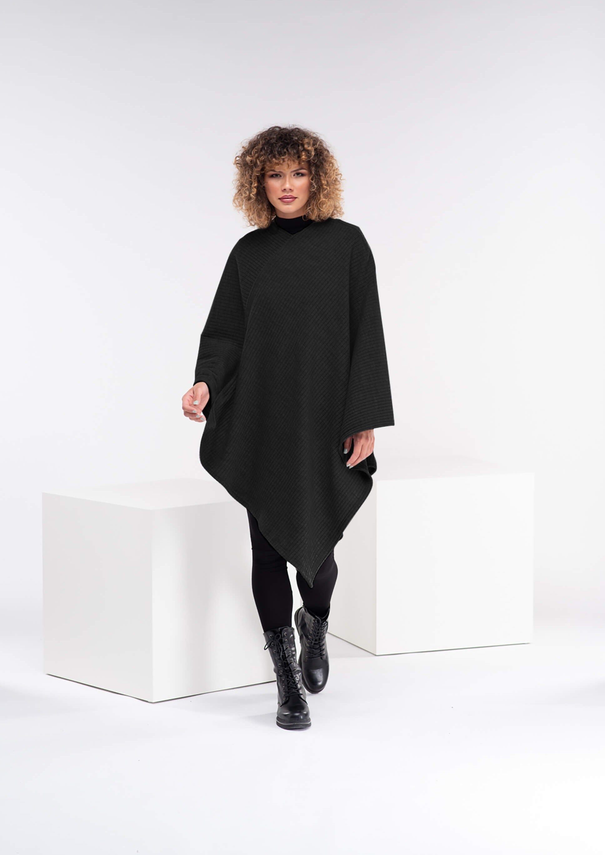 Black Knit Plus Size Poncho