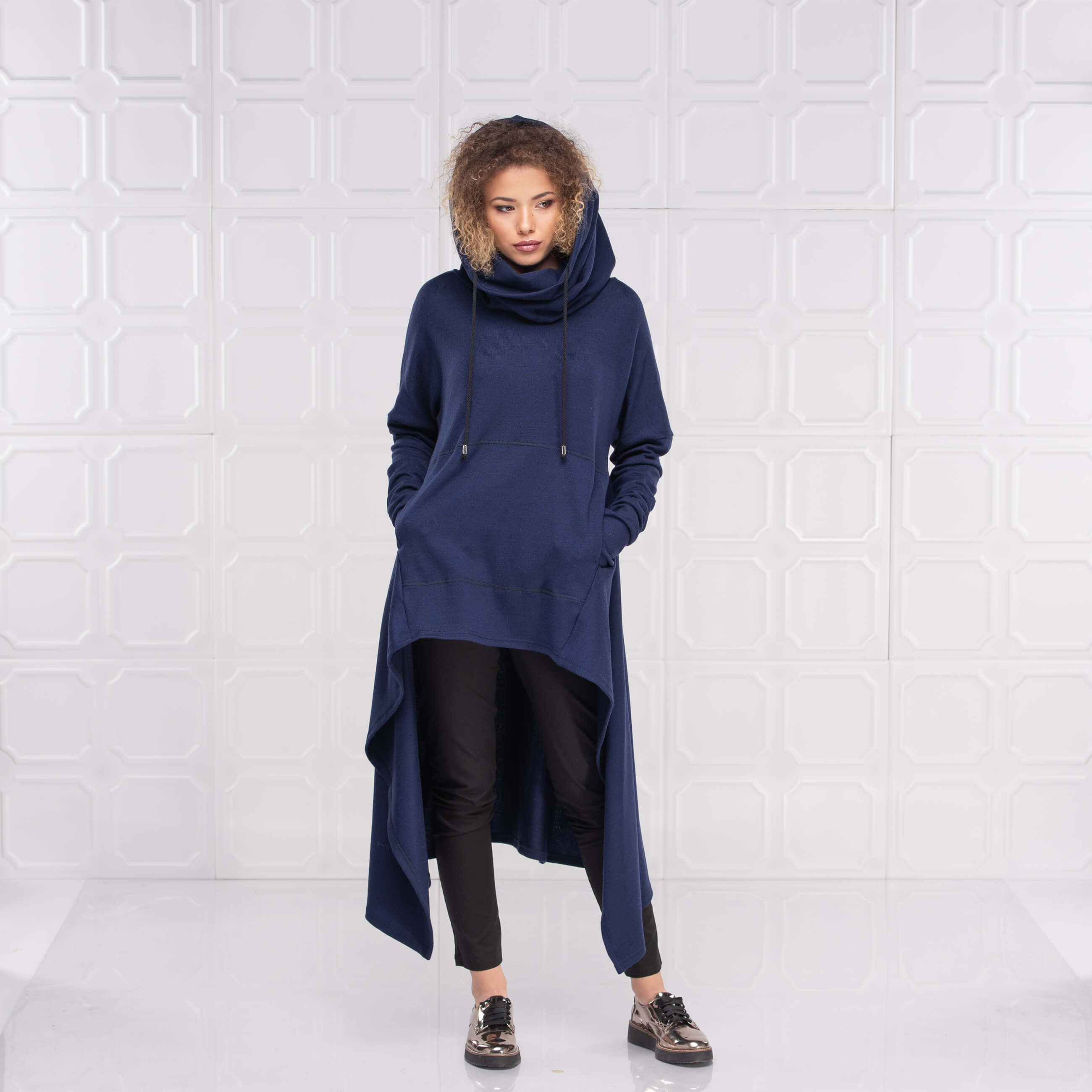 Dark Blue Wool Knitted Maxi Sweater