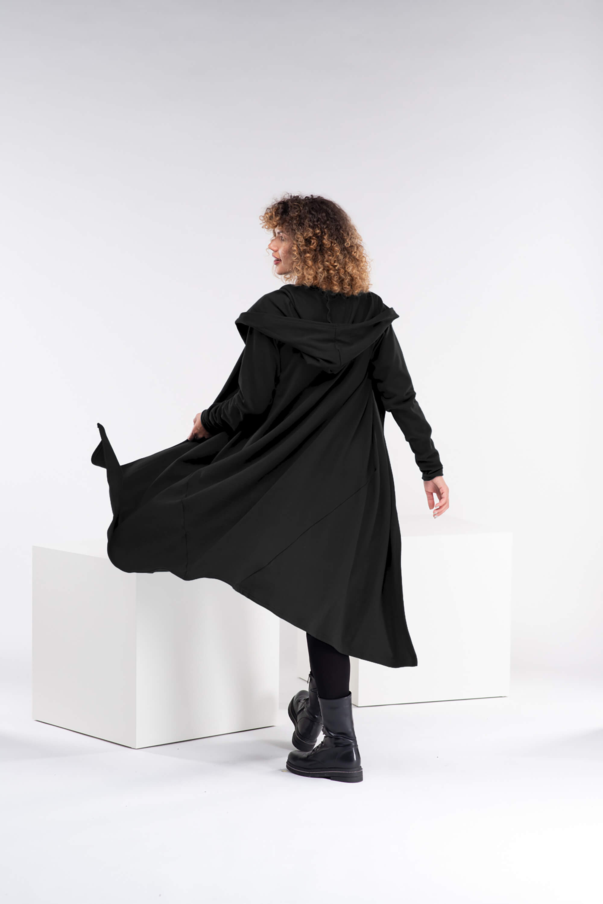 Black Winter Hooded Cardigan Coat