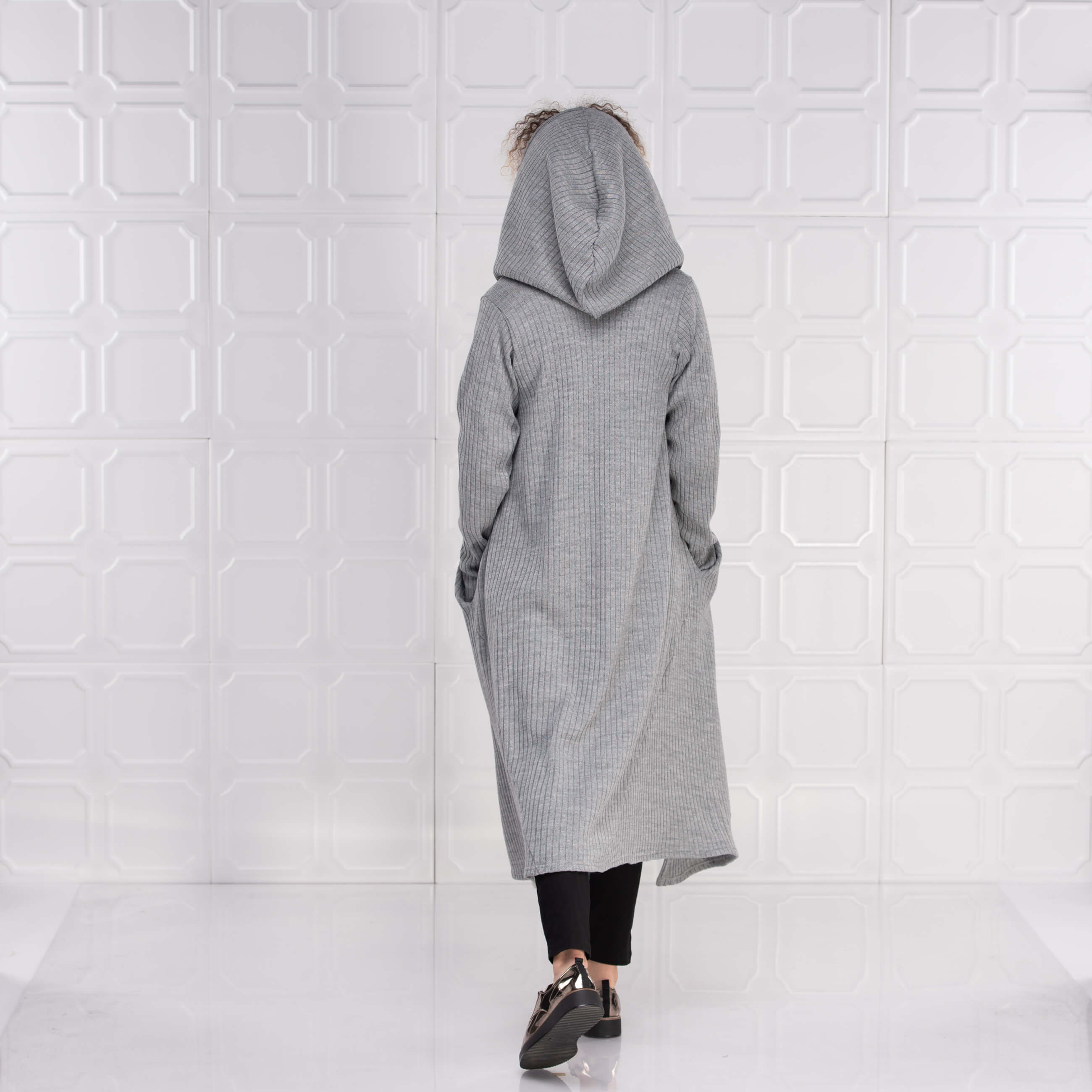 Light Grey Long Wool Hooded Cardigan