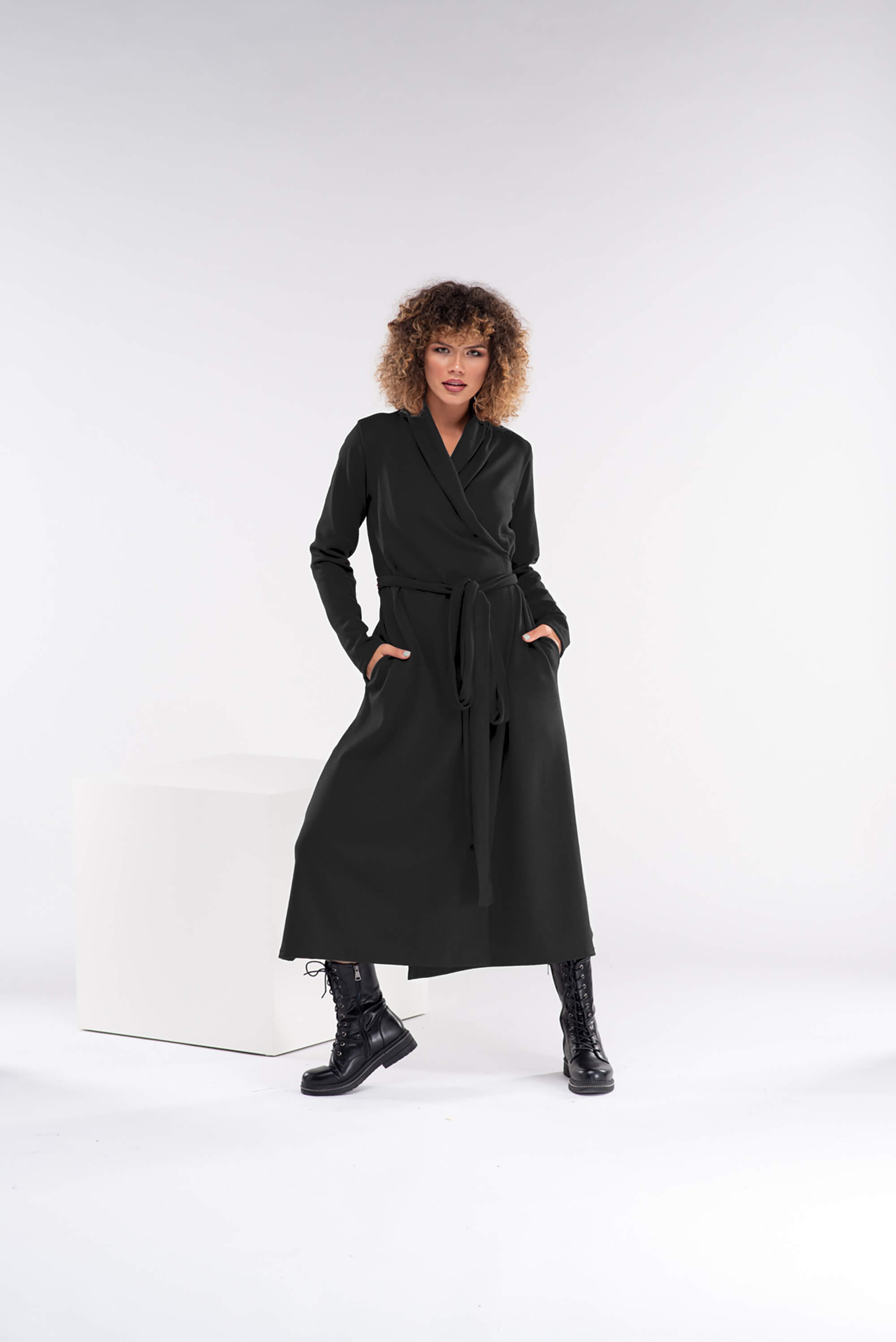 Black Knitted Maxi Wrap Dress