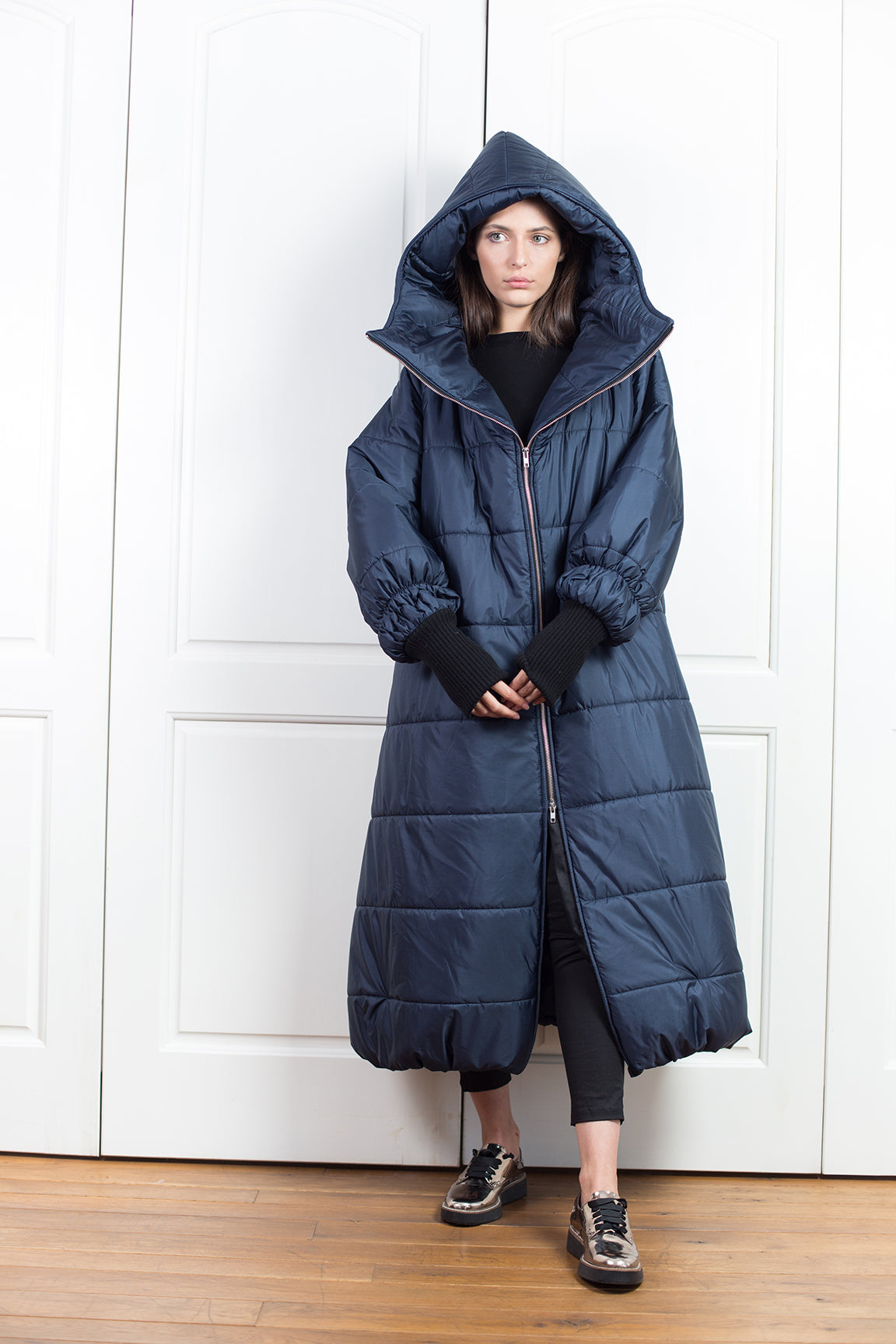 Dark Blue Hooded Puffer Down Jacket