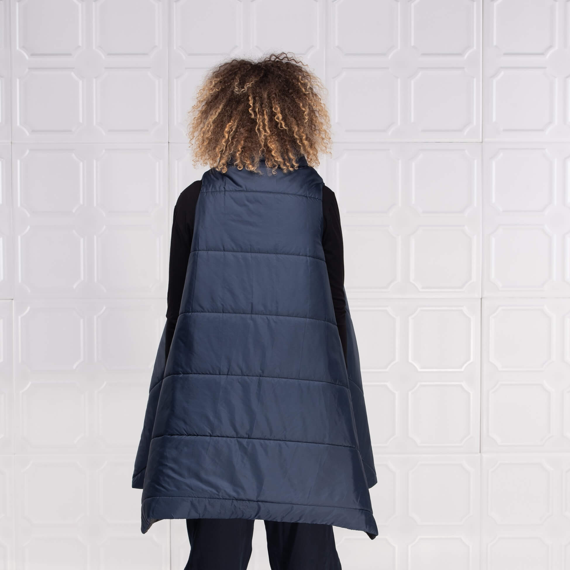 Dark Blue Asymmetrical Sleeveless Puffer Vest