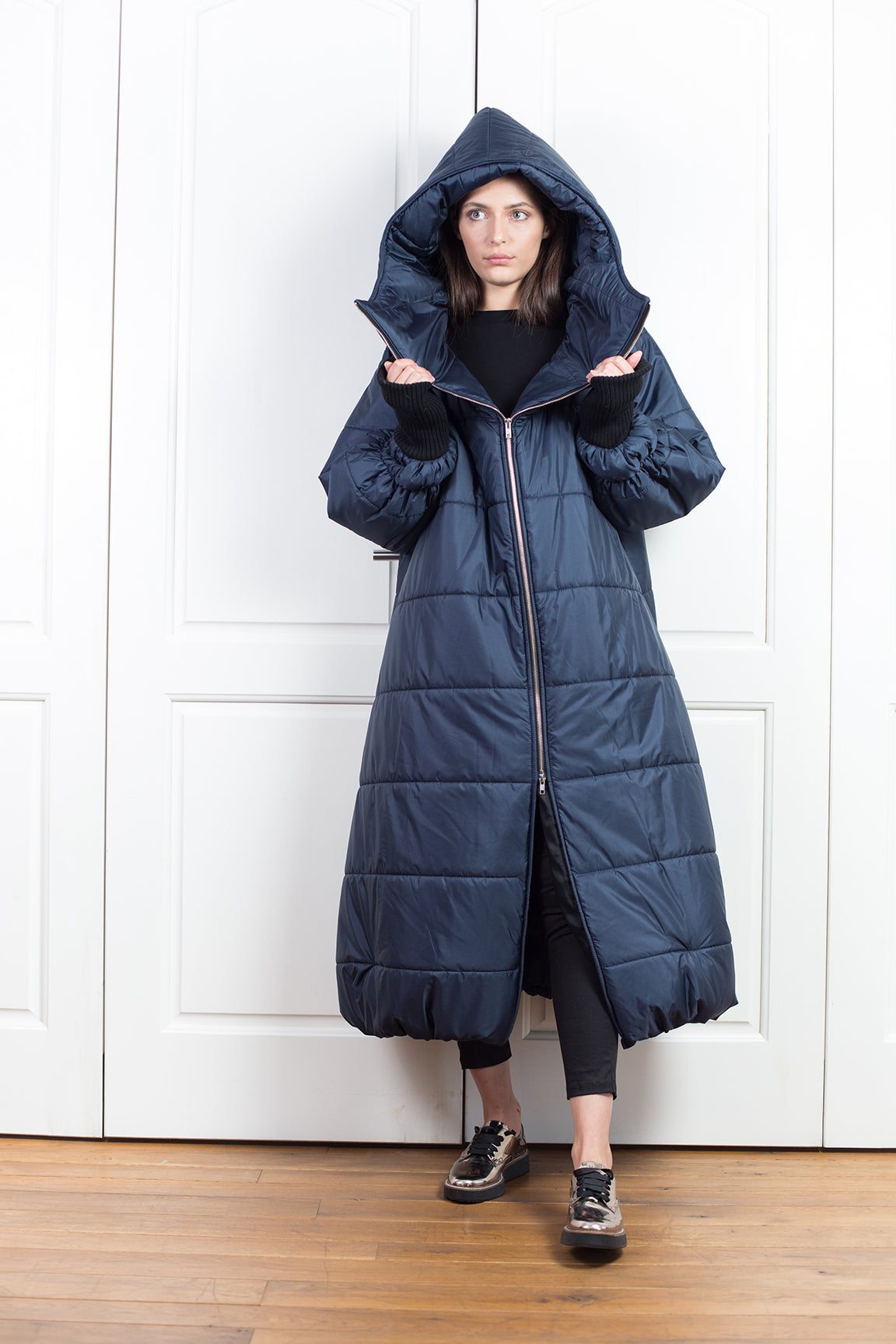 Dark Blue Hooded Puffer Down Jacket