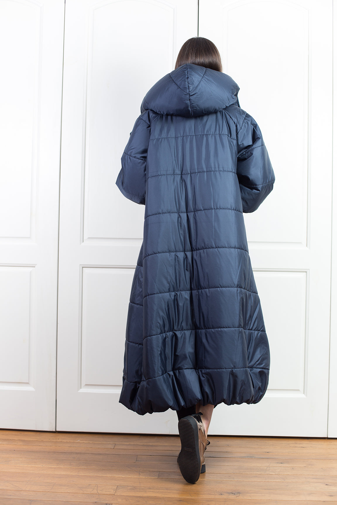 Dark Blue Hooded Puffer Down Jacket