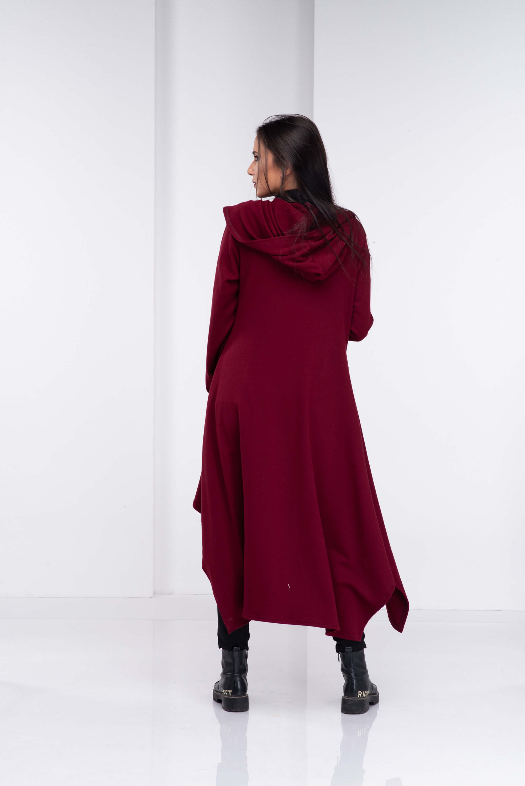 Burgundy Loose Cloak with Hood