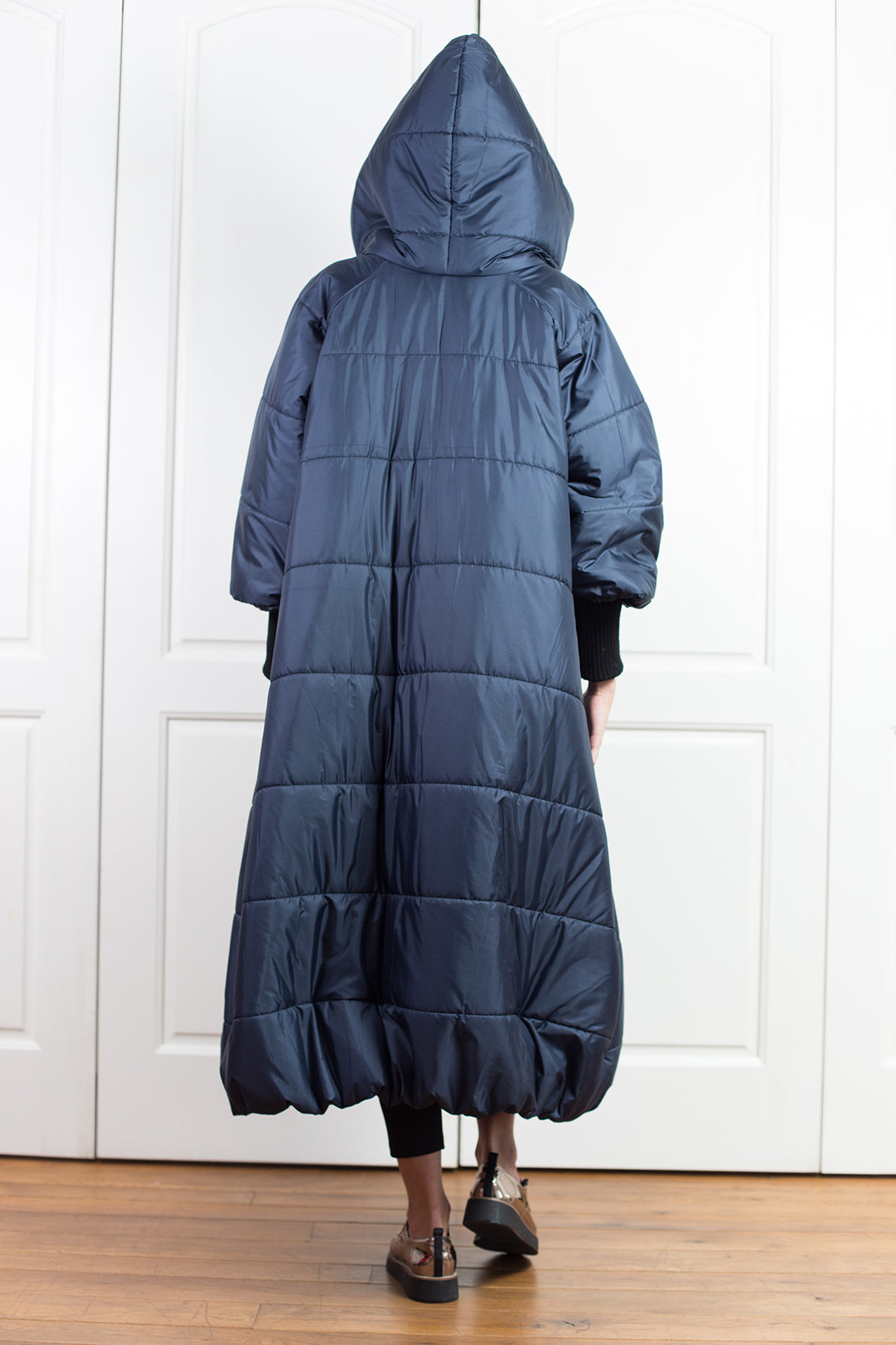 Dark Blue Hooded Puffer Down Jacket