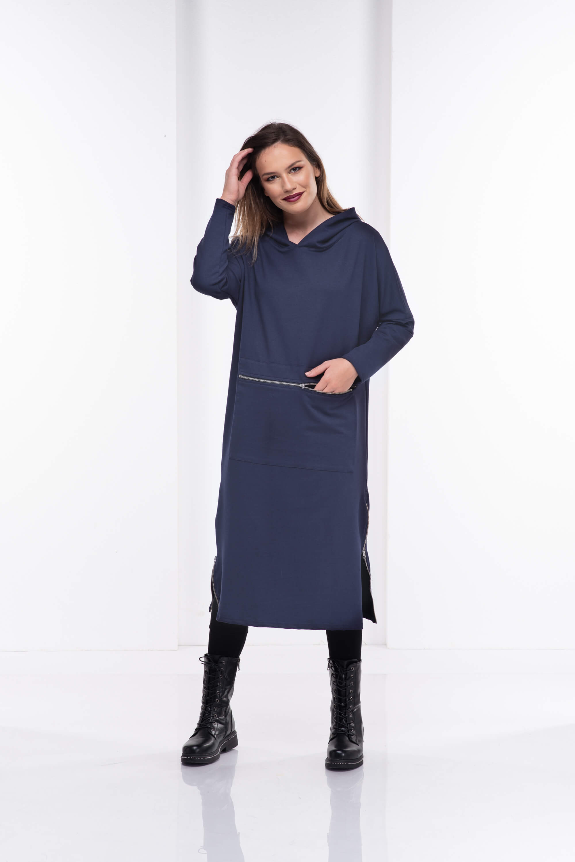 Dark Blue Oversized Long Sleeve Hoodie